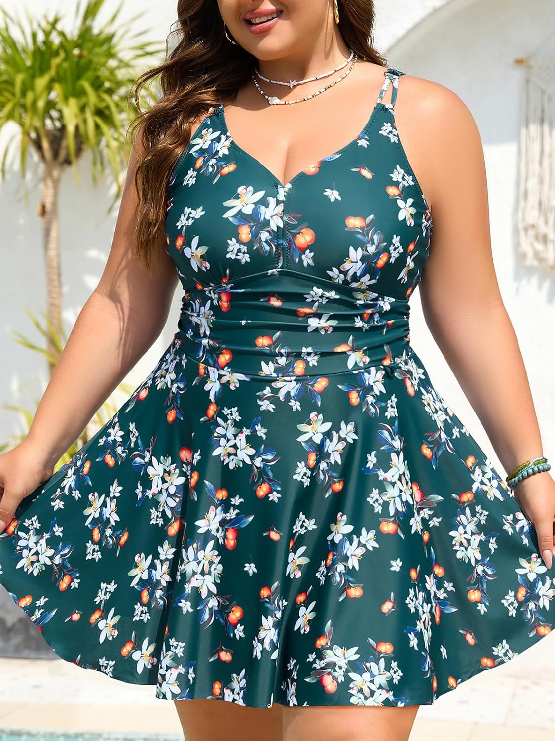 Summer Mae Plus Size Swimsuit for Women One Piece Swim Dress Tummy Control Bathing Suit with Flowy Skirt Modest Swimwear Summer Fruits 22 Plus image 3 of 7 B0DPX499J1