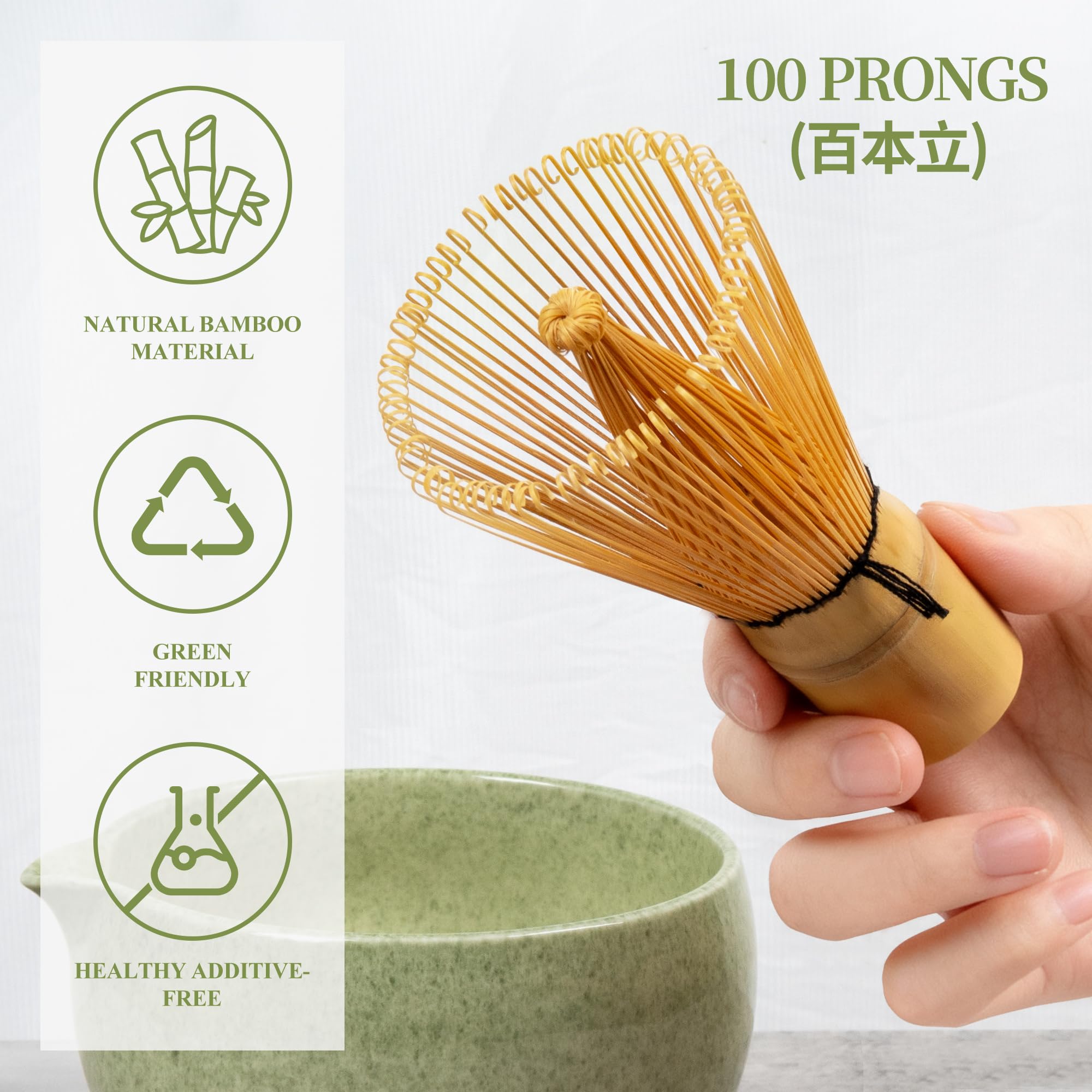 YIBO Matcha Whisk Set With Bowl, Ceramic Matcha Making Kit Includes Bamboo Whisk (Chasen), Holder Stand, Powder Starter Sifter, Scoop, Measuring Spoon & Cup Tea Tools For Ceremony (Mottled Green)