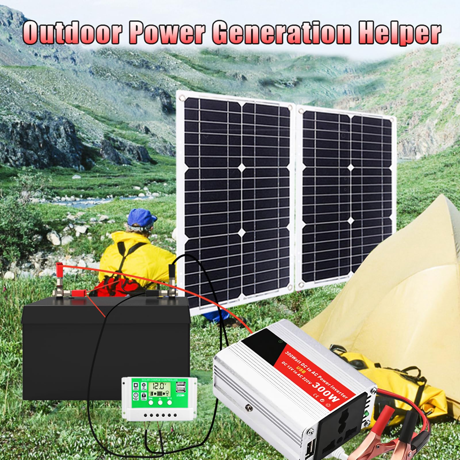 Zestaw 1 panelu słonecznego 300 W Off-Grid z kontrolerem i falownikiem 50 A do kamperów, łodzi i wypraw kempingowych(50W)