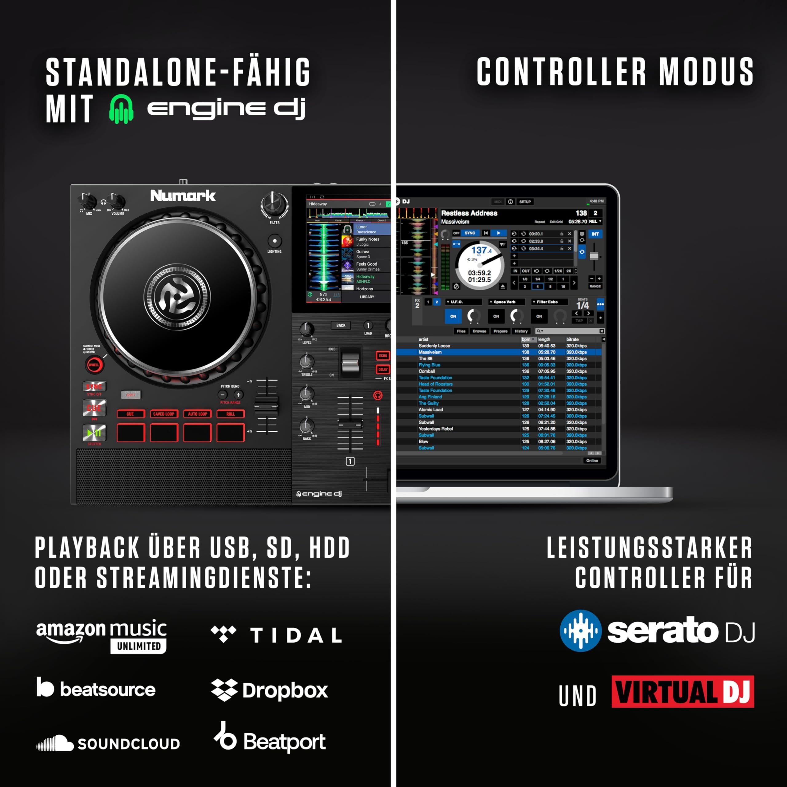 Numark Mixstream Pro+ Standalone DJ Controller & Logitech G432 kabelgebundenes Gaming-Headset