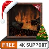 バーチャル暖炉HD無料-冬のクリスマス休暇の部屋を、HDR 8K 4Kテレビのロマンチックな煙突と、調停と平和のための壁紙とテーマとしての火器で飾ります