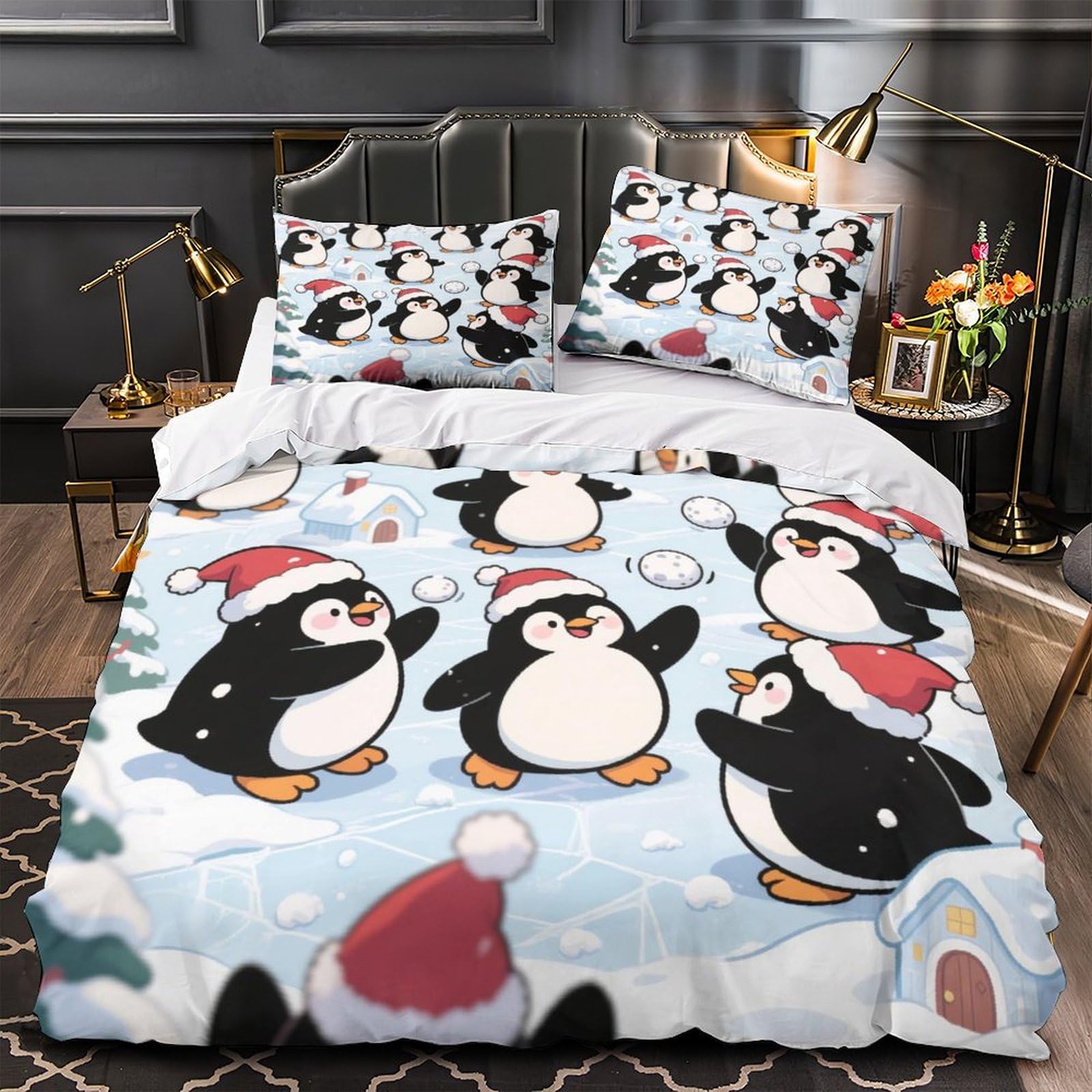 Housse de couette 3 pièces 260x220cm microfibre animaux mignons taie d'oreiller king