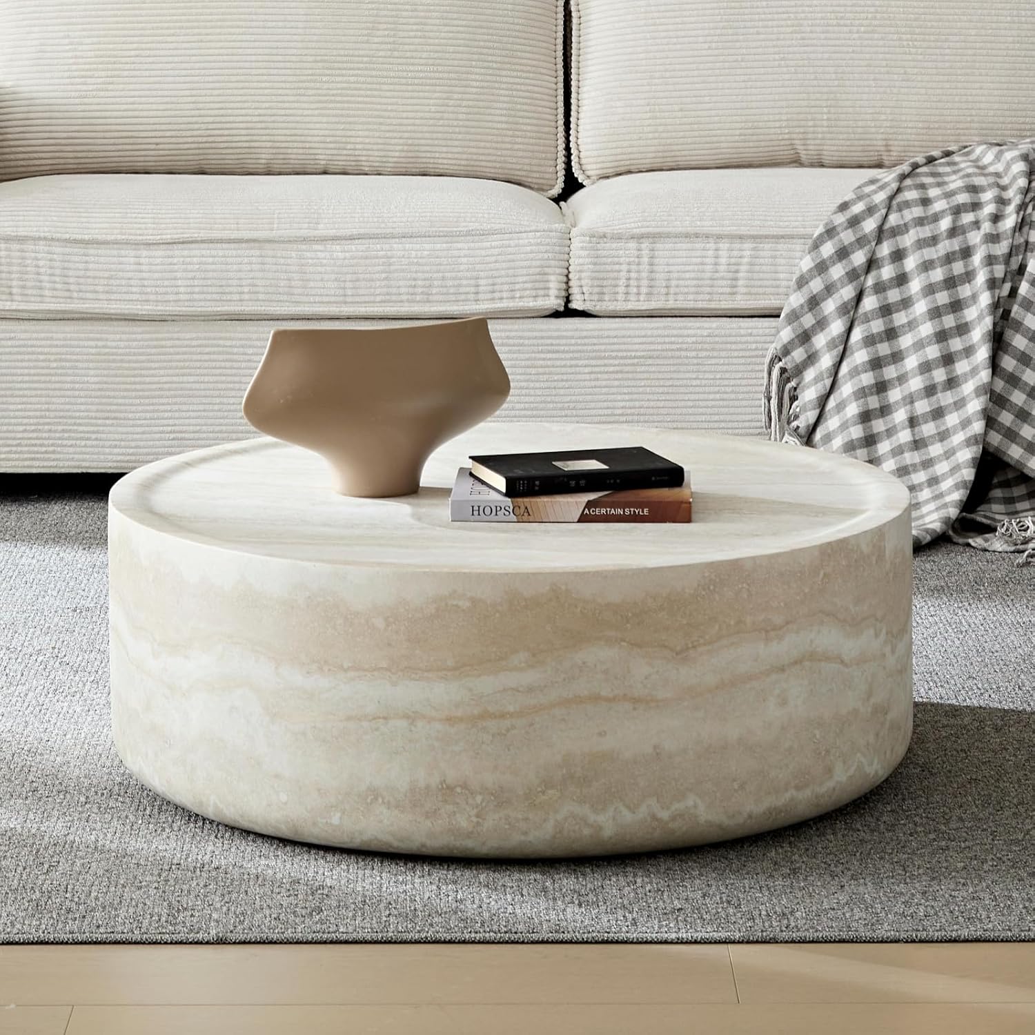 Amazon.com: KEVINSPACE Round Coffee Table for Living Room Modern Faux ...