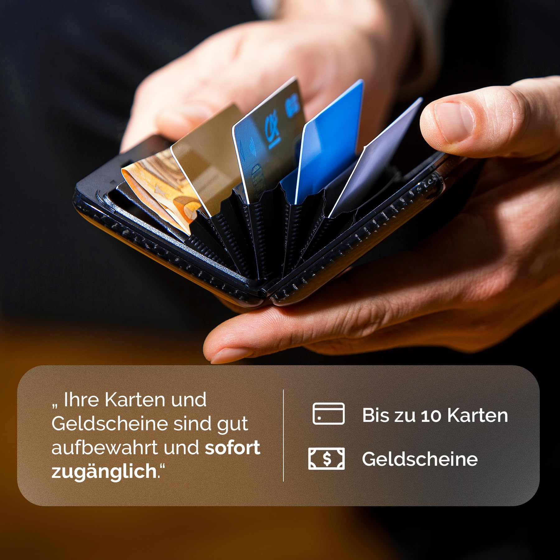 OGON Geldbörse aus Aluminium Smart Case V2 – Metallverschluss – Kartenhalter mit RFID-Schutz – Kapazität bis zu 10 Karten und Geldscheine, Echte Kohlefaser, one Size, Minimalistisch