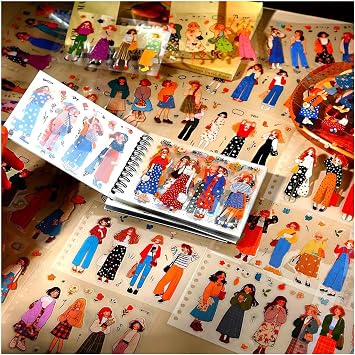 Cottagecore Girl Sticker Book for Scrapbook Supplies, 50 Sheets 200Pcs Fashion People PET Stickers for Junk Journal, Aesthetic Pre-Cut Collage Stickers for Journaling Planner