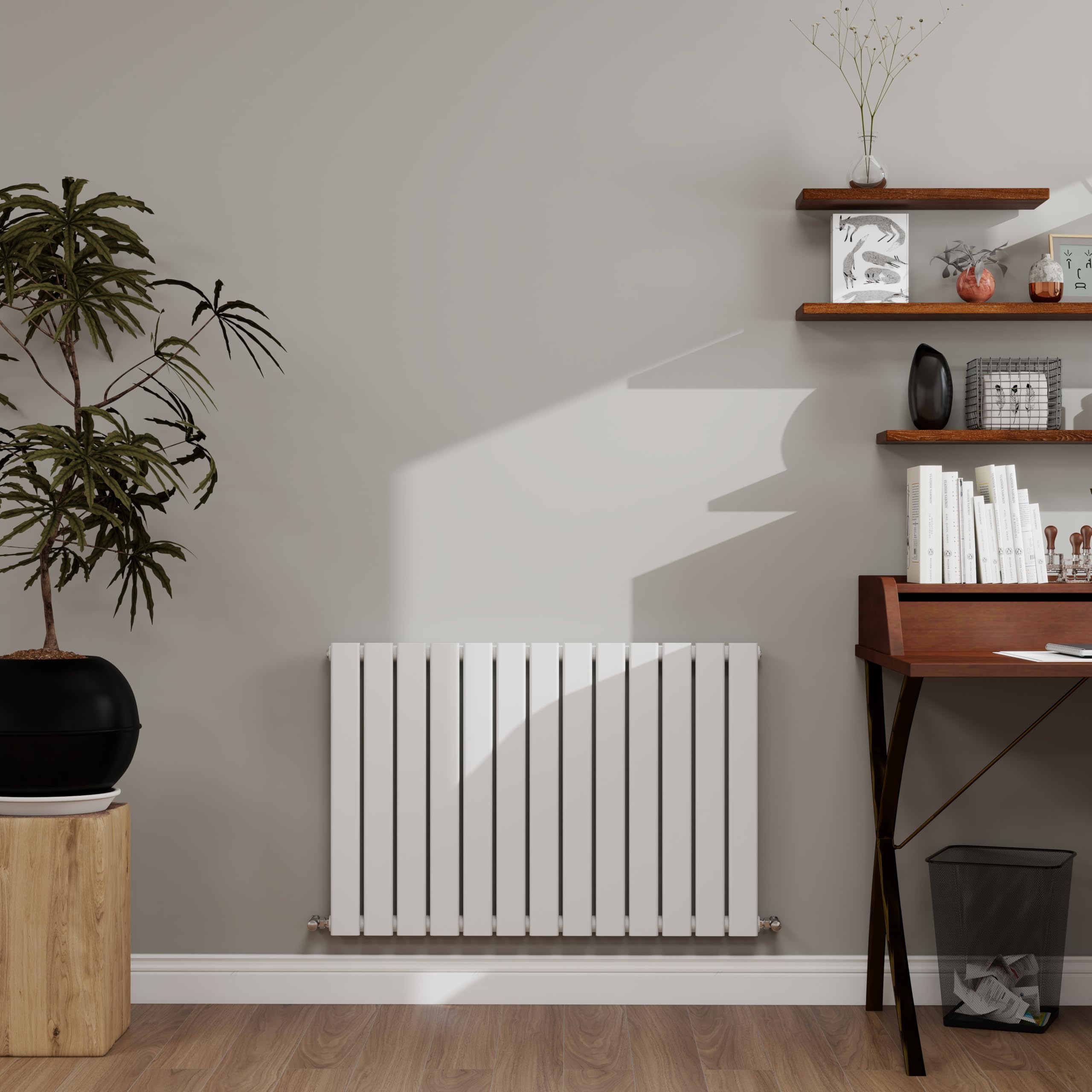 White Designer Radiator Horizontal 600×884mm Single Flat Panel - Wall/Floor Mounted for Modern Multi-Scene & Central Heating 2238 BTU