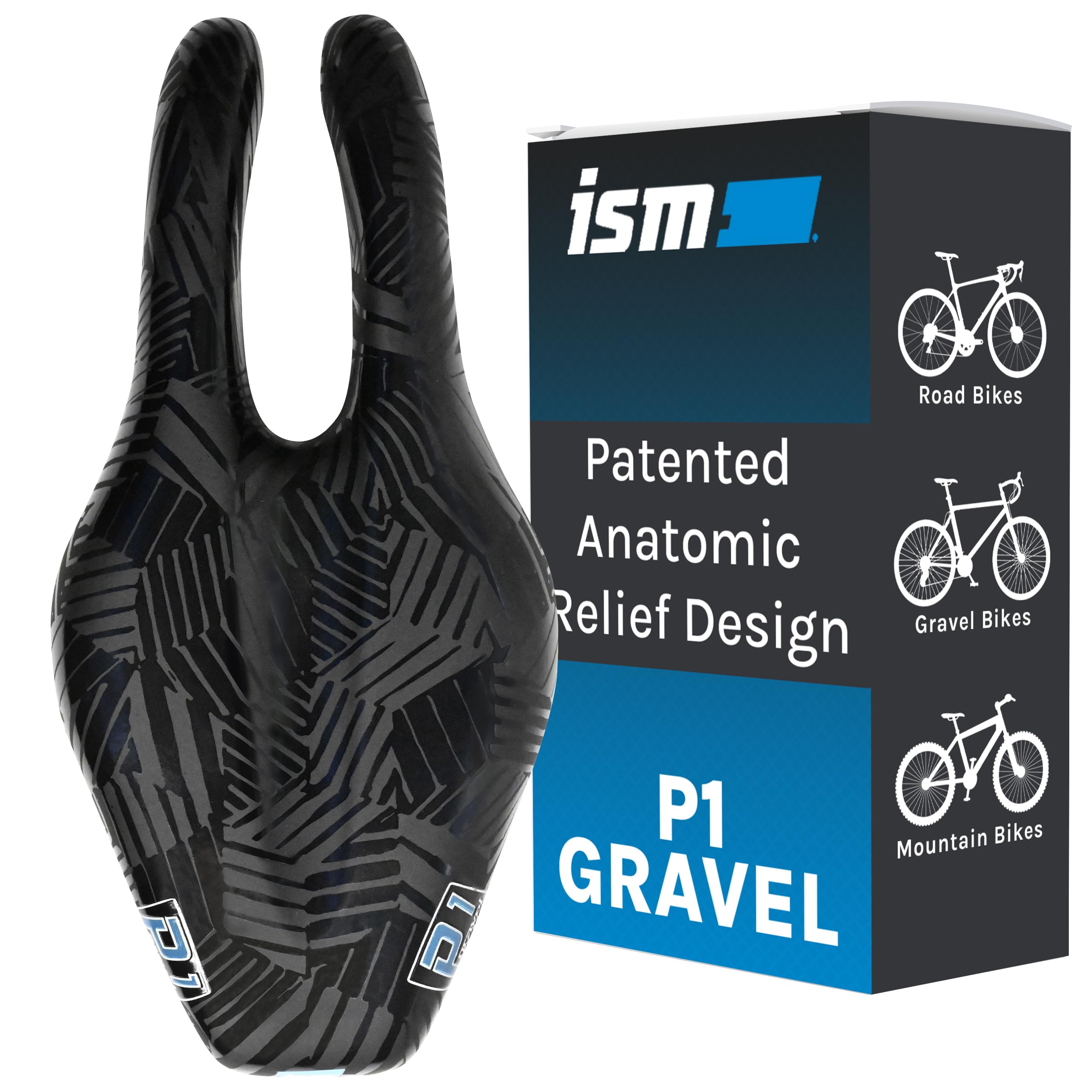 ISM P1 Gravel Bike Seat - Professionally Designed Noseless Bicycle Seat with Tapered-Edge Molding & Unique Air-Vent Chassis - Performance Gravel Bike