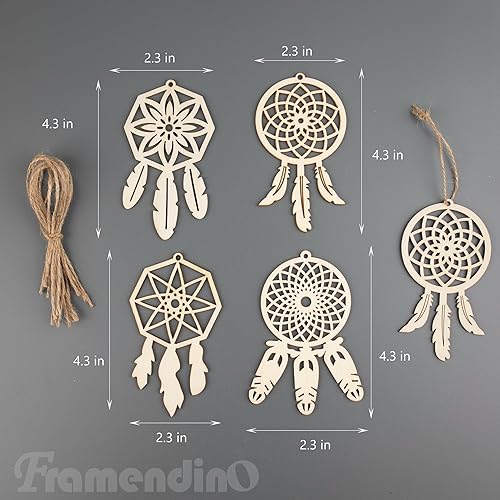 Miniatura 2 de Framendino, Paquete de 40 kits de atrapasueños de madera, adornos decorativos colgantes para pintar para decoración del árbol del hogar