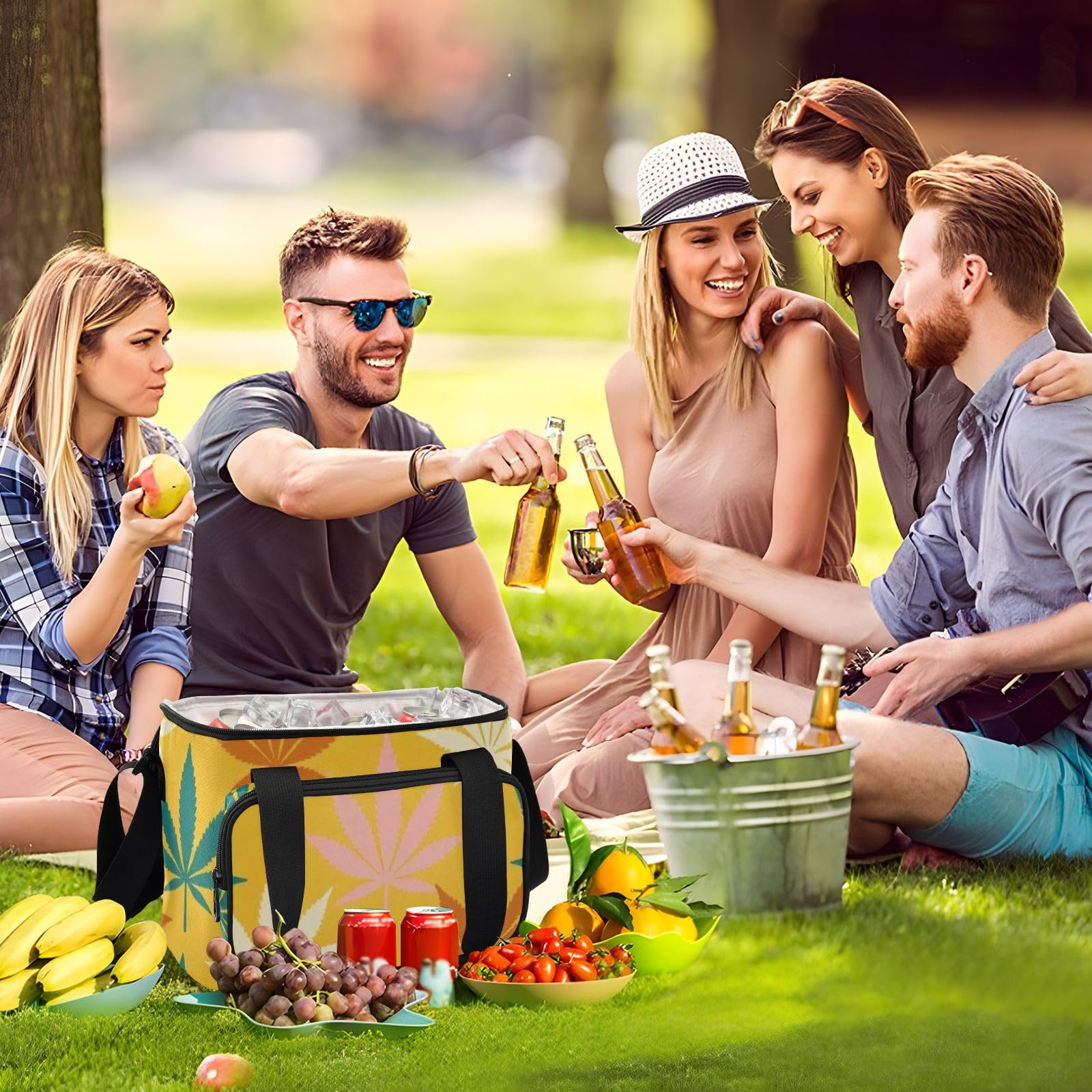 Wudan Żółty liść klonu drukowana lodówka piknikowa pełna drukowana plaża studenci