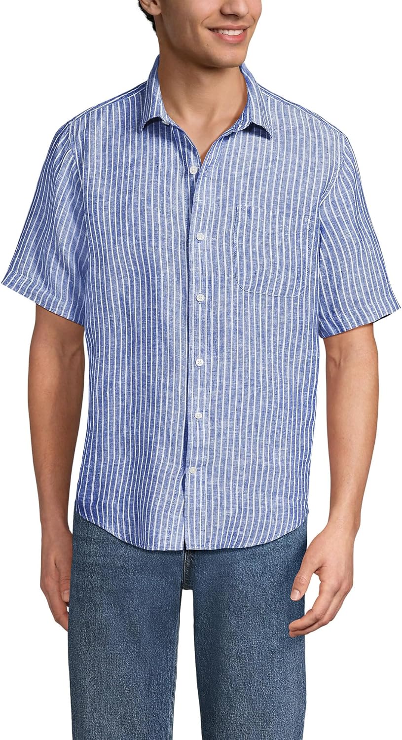 Lands' End Men's Traditional Fit Short Sleeve Linen Shirt