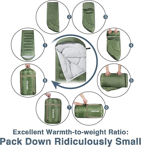 Miniatura 6 de Atarashi - Saco de dormir de camping para 4 estaciones para adultos, ligero, cálido, extragrande con saco de compresión - Ideal para senderismo,