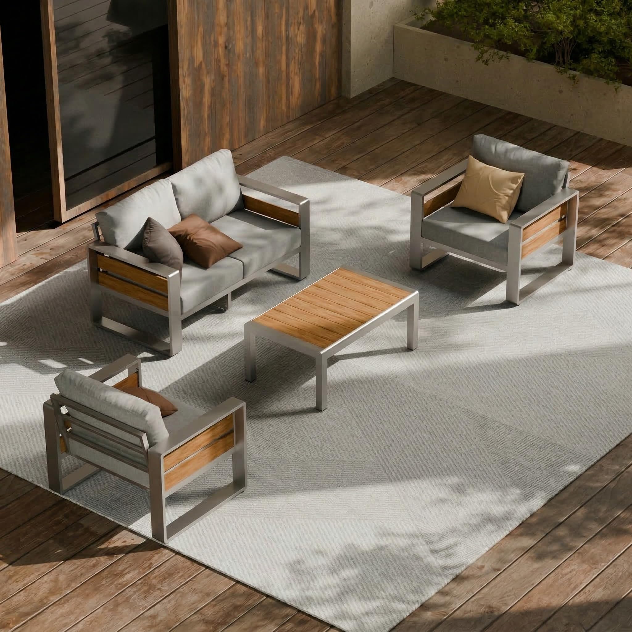 ZANDOR Aluminum Outdoor Patio Furniture Set with Table,4 Seat, Silver