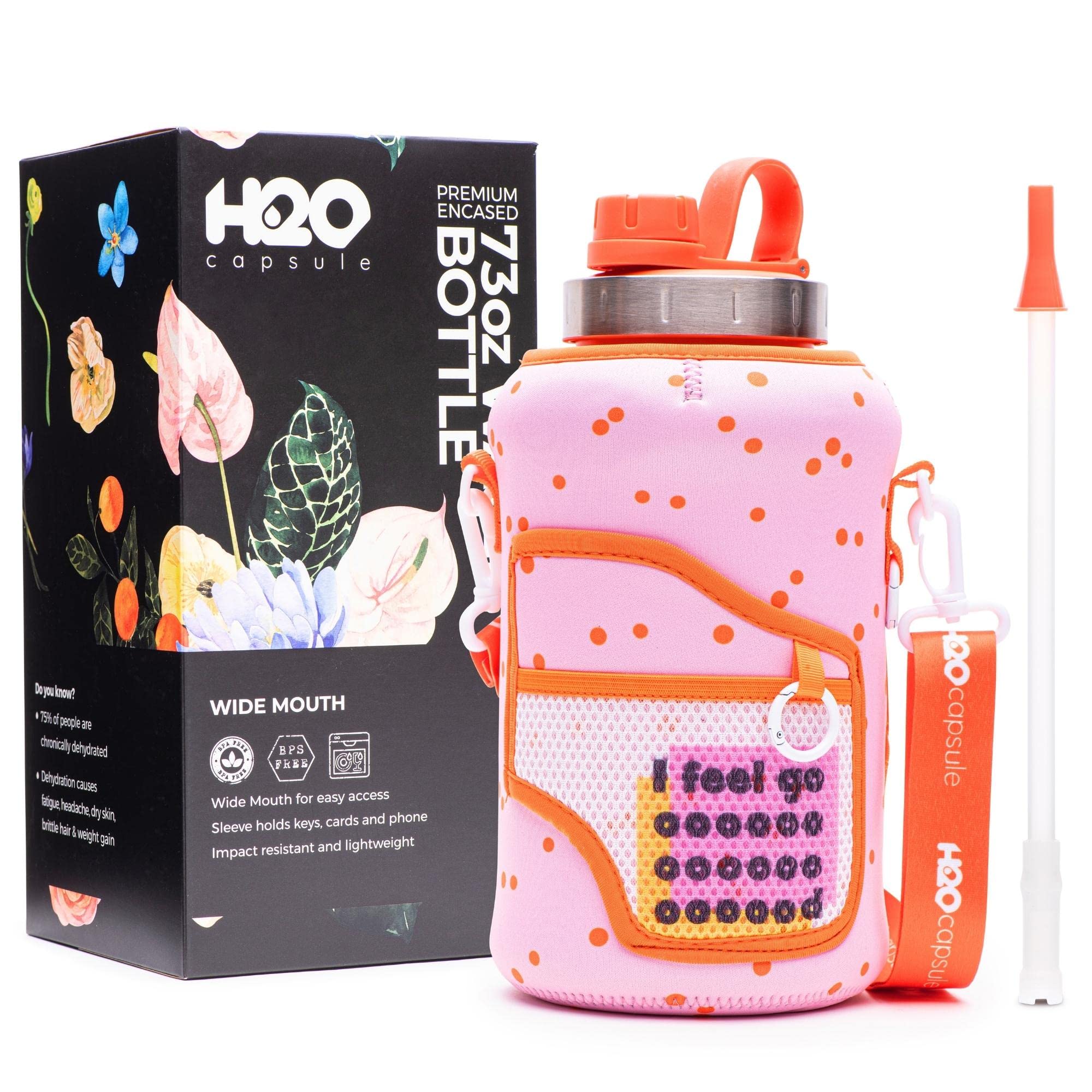 Buy H2O 2.2L Half Gallon Wide Mouth Water Bottle with Storage Sleeve