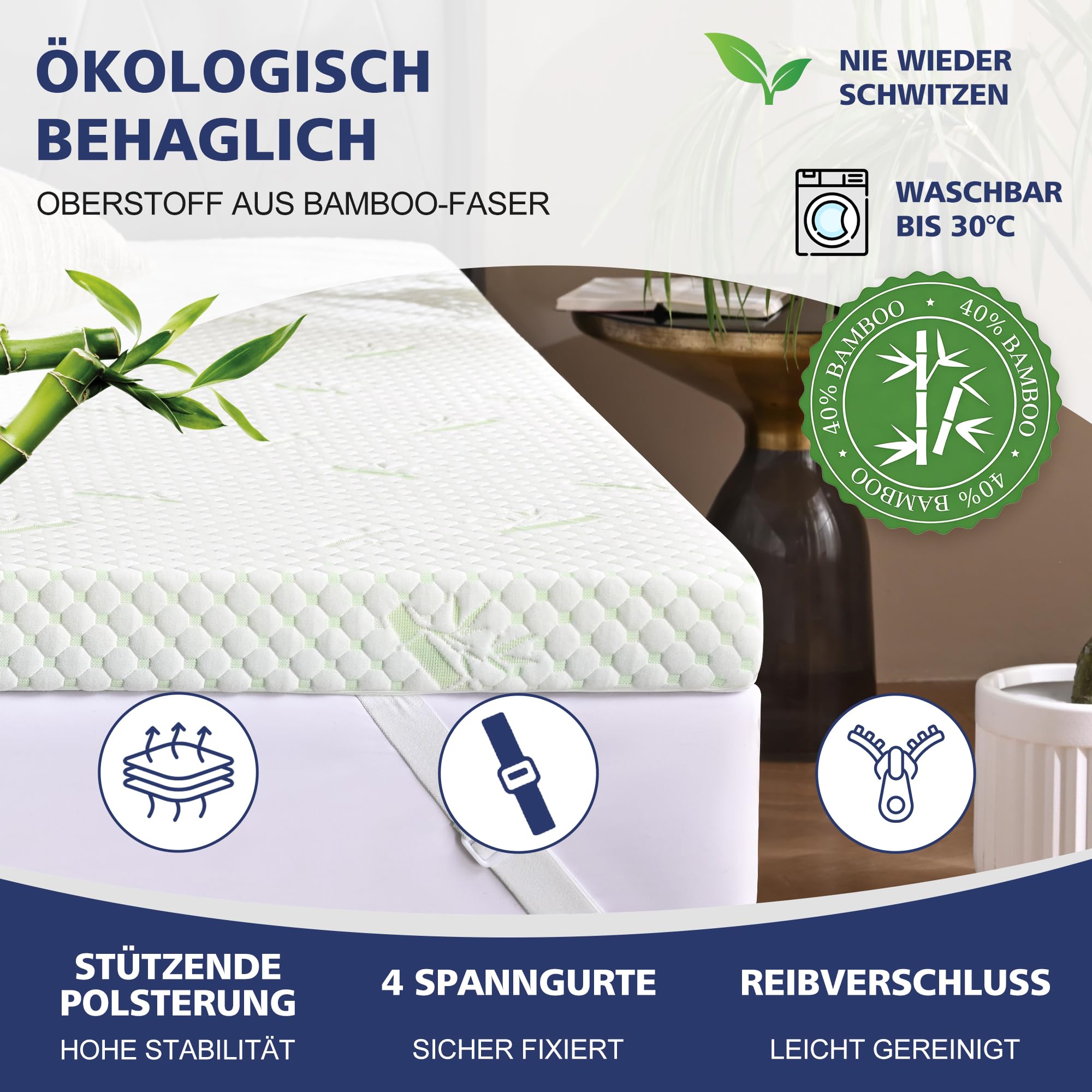 Waxberry Matratzen Topper 180x200cm (H3/H4) - 7,5cm Gel-Memory-Schaum mit 3D-Waben Bambusbezug, Atmungsaktiv & Waschbar Matratzentopper für Boxspringbett, Lattenrost & Schlafsofa