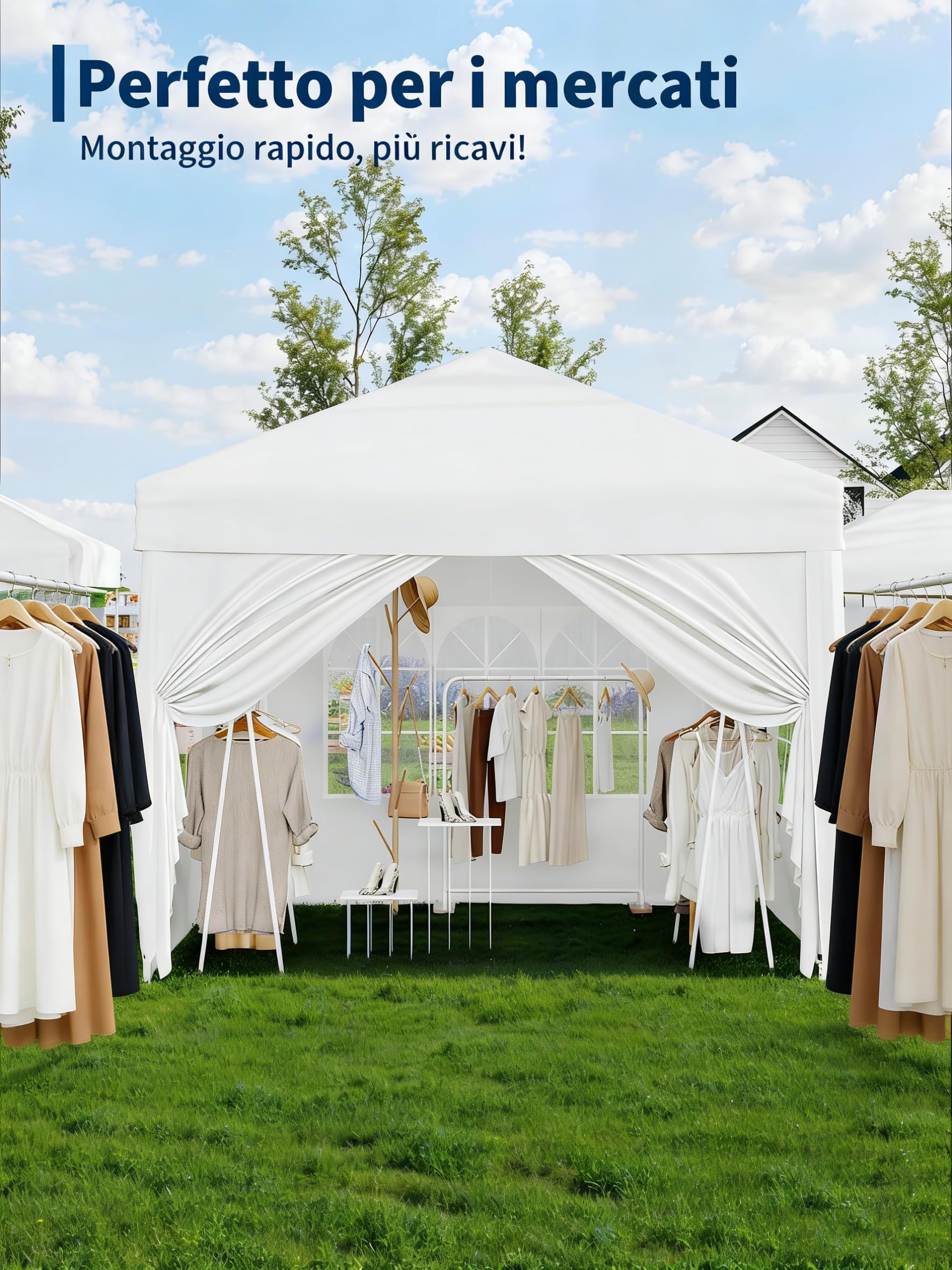 Faltpavillon 3x3m Wasserdicht Stabil,Pop Up Pavillon mit 4 Seitenwände,Weiß | Höhenverstellbar,Abnehmbaren Seitenteilen,UV50+ Sonnenschutz Faltzelt,für Garten,Terrasse,Markt und Party