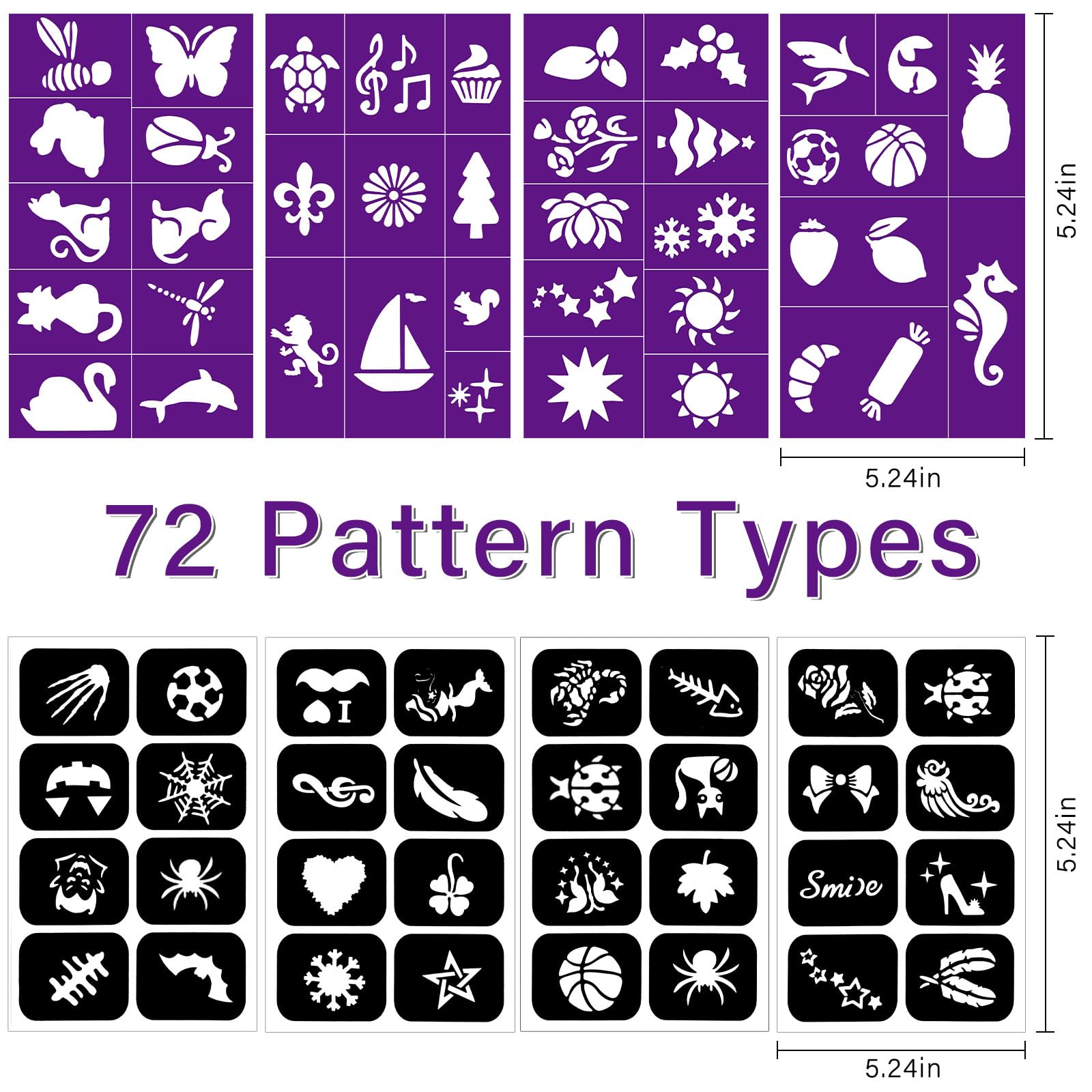 10pcs Temporary Tattoo Pen 72pcs Tatuaje Stencil, Efímero Tatuaje Piel Rotuladores para Niñas Niños Colegialas Carnaval Halloween Party Regalo 3 4 5 6 7 8 9 10 Años