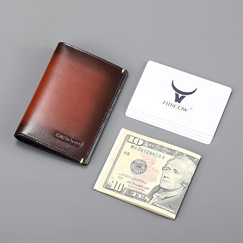 Miniatura 2 de Tarjetero de cuero delgado de 4cc para hombres y mujeres, piel de becerro italiana, Marrón cepillado, Vintage