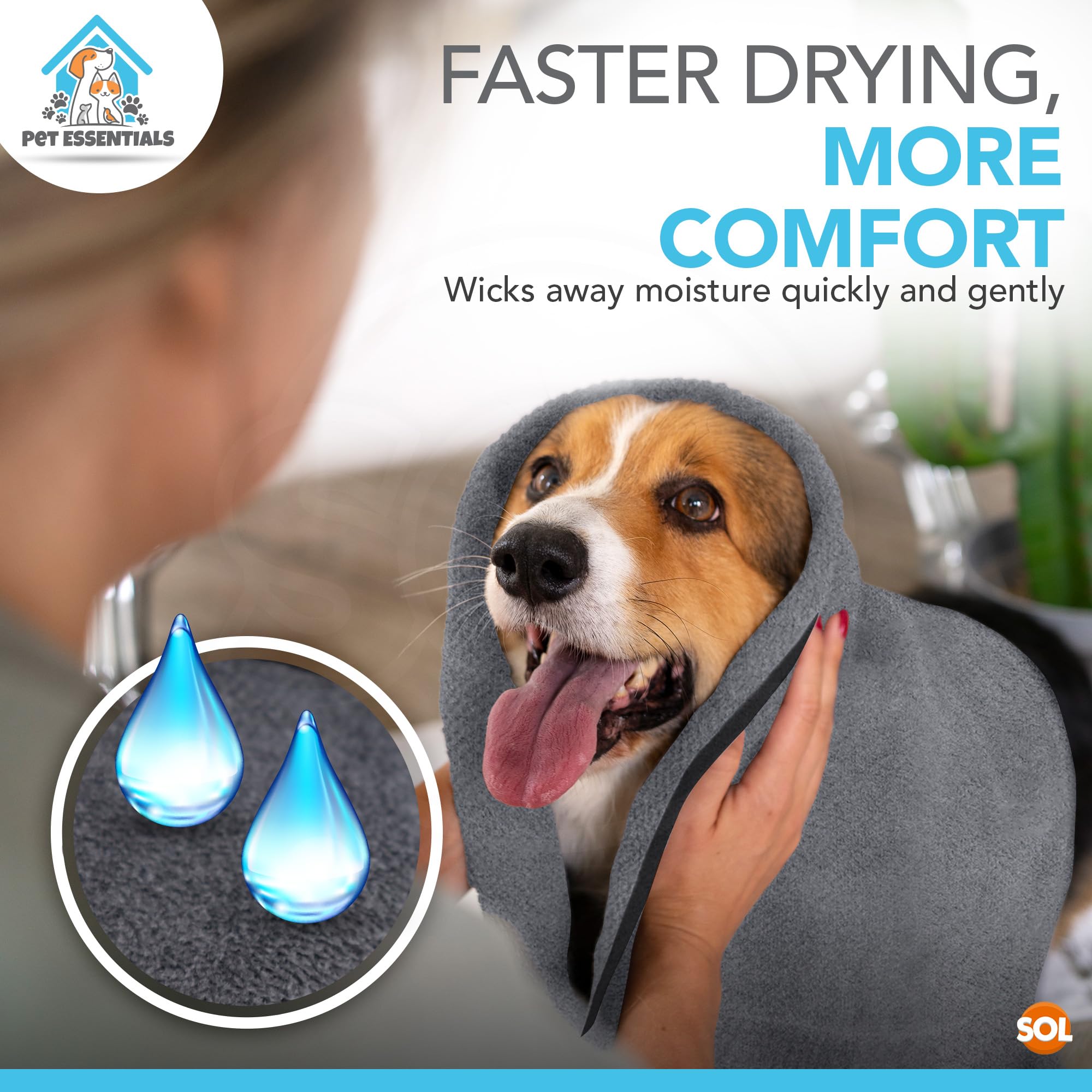 SOL Microfibre Towel for Dog 100cmx50cm Dog Towel for Drying Dogs Quick Dry Absorbent Pet Towels, Soft - Image 4