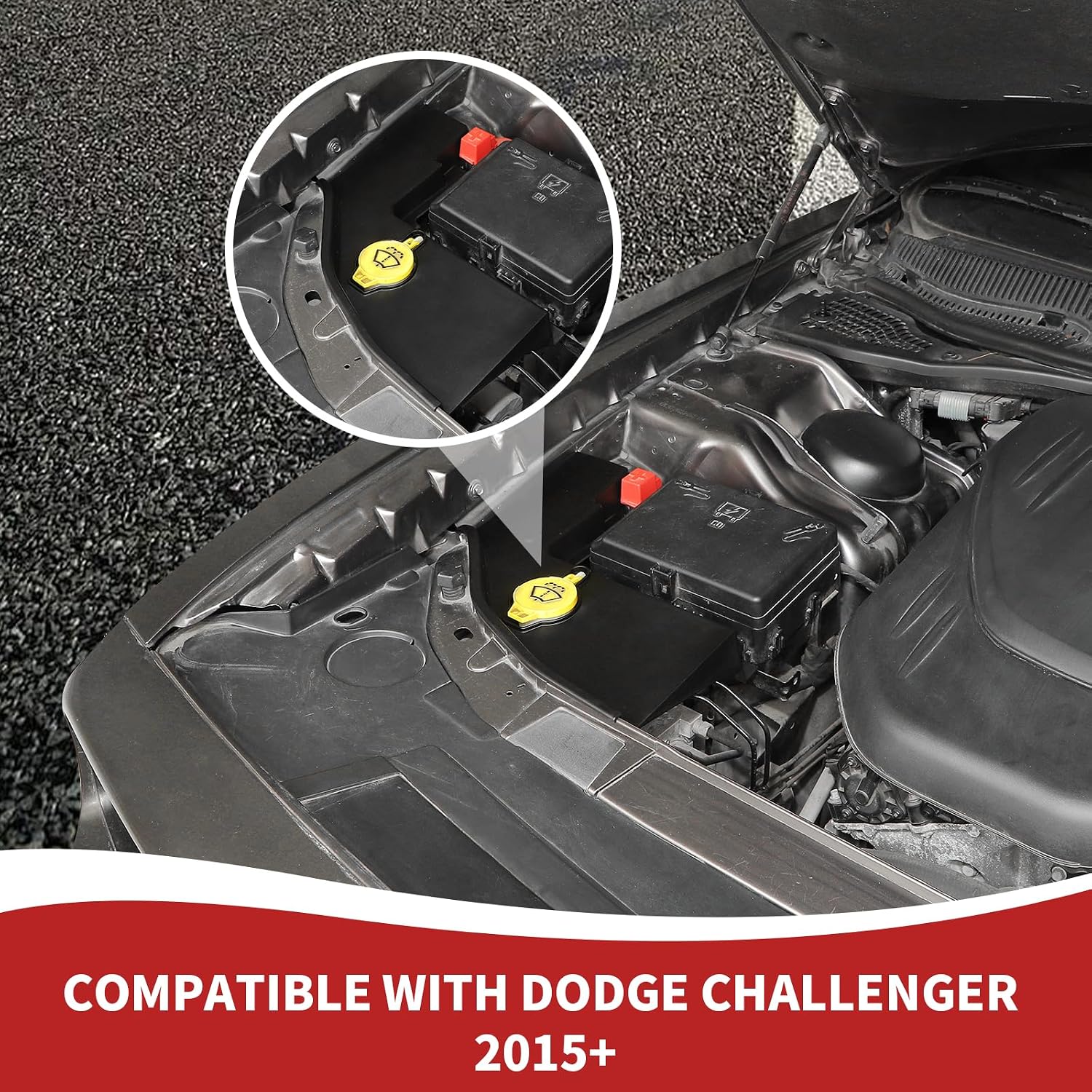 RAZPOY Windshield Washer Tank Cover Engine Bay Accessories Compatible with 2015-2024 Dodge Challenger & for 2011-2024 Charger Chrysler 300 300c, Black