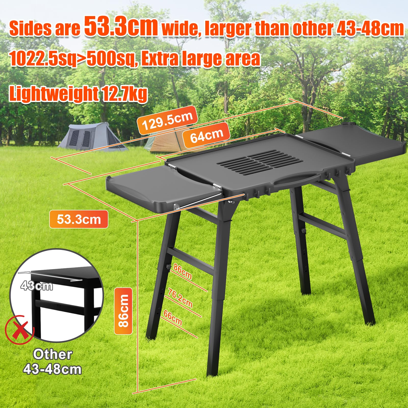 GFTIME Faltbarer Outdoor-Grillwagen für Enders Urban, Weber Q100/Q200/Q300, Ninja Woodfire, Burnhard Wayne mit großer Arbeitsfläche