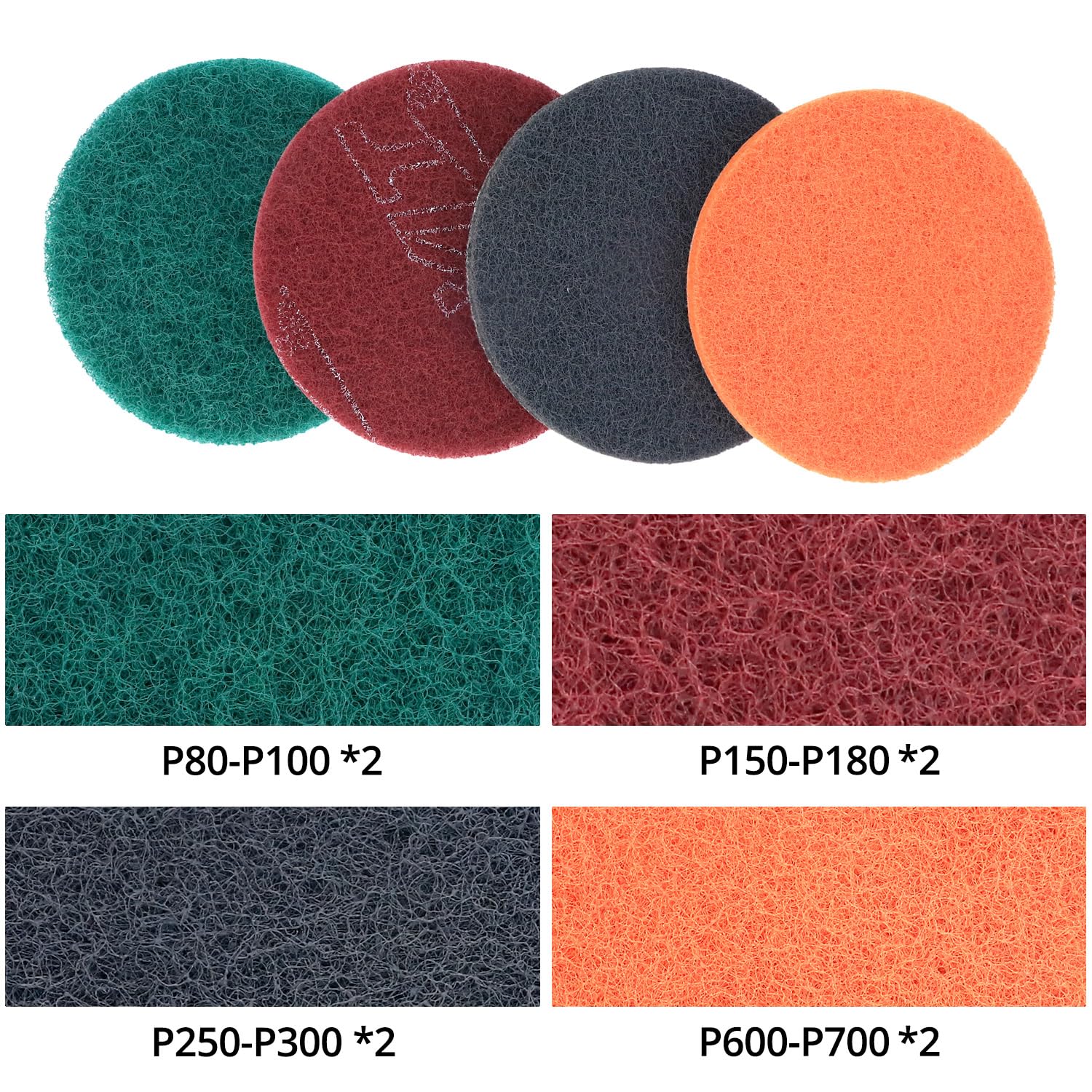 QWORK® 8 sztuk ściereczki do polerowania 125 mm, ziarnistość P80-P150-P250-P600, odporne na wodę i olej, do szlifierek okrągłych i mimośrodowych