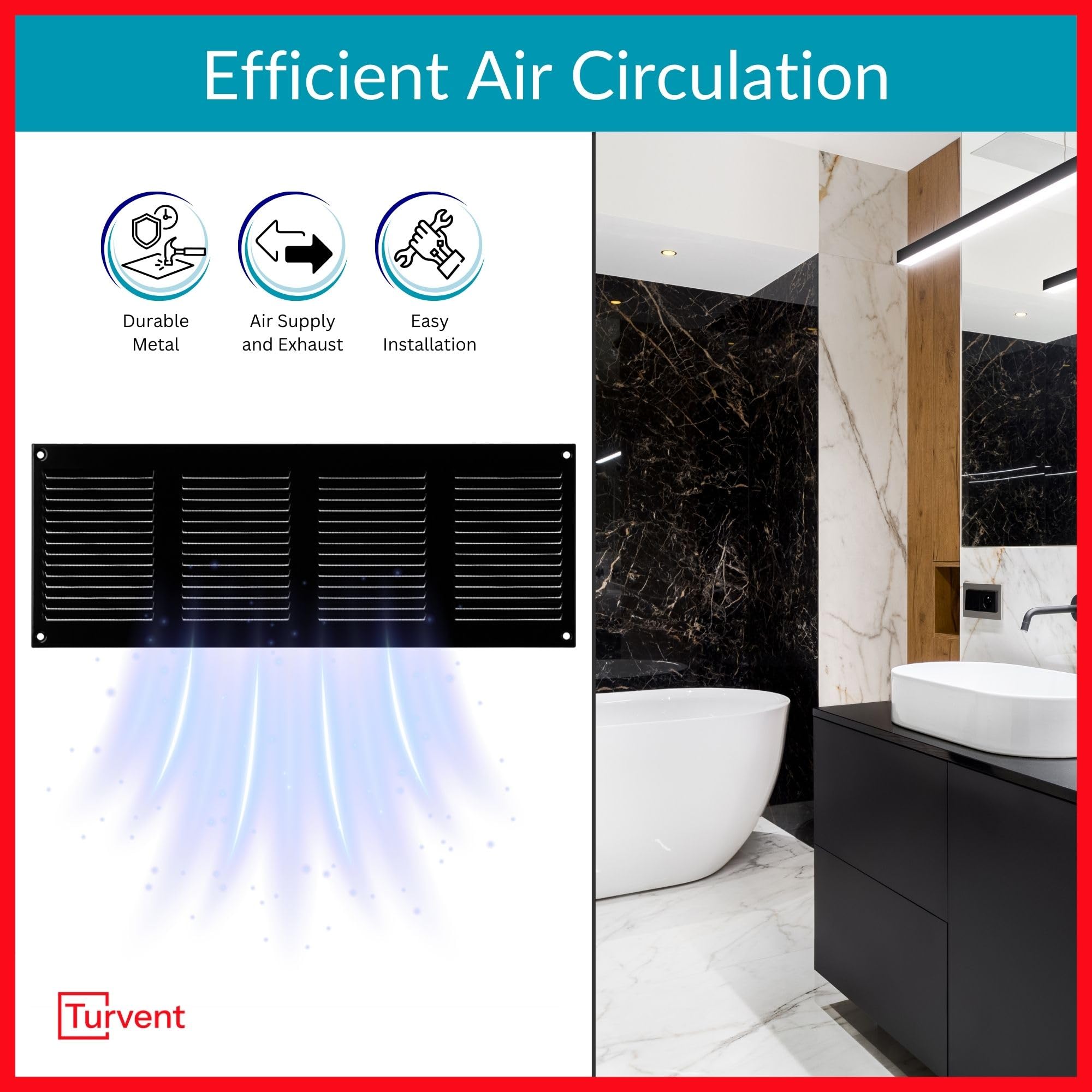 400x150mm Vent Cover, Black 16x6 inch Air Grille for Wall and Ceiling, Metal Ventilation Grille with Mesh - Image 2