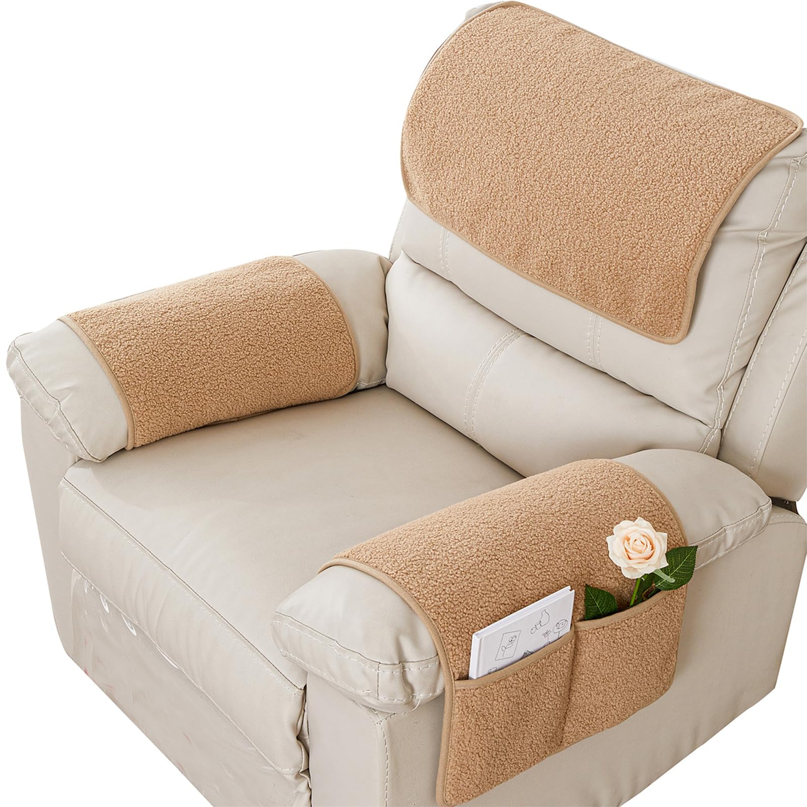 NNSMUN Armrest Cover, Recliner Chair Protector, Furniture Protector Slip, Side Storage Pocket, Stretch Armchair Couch Arm Rest Cover for Recliner,