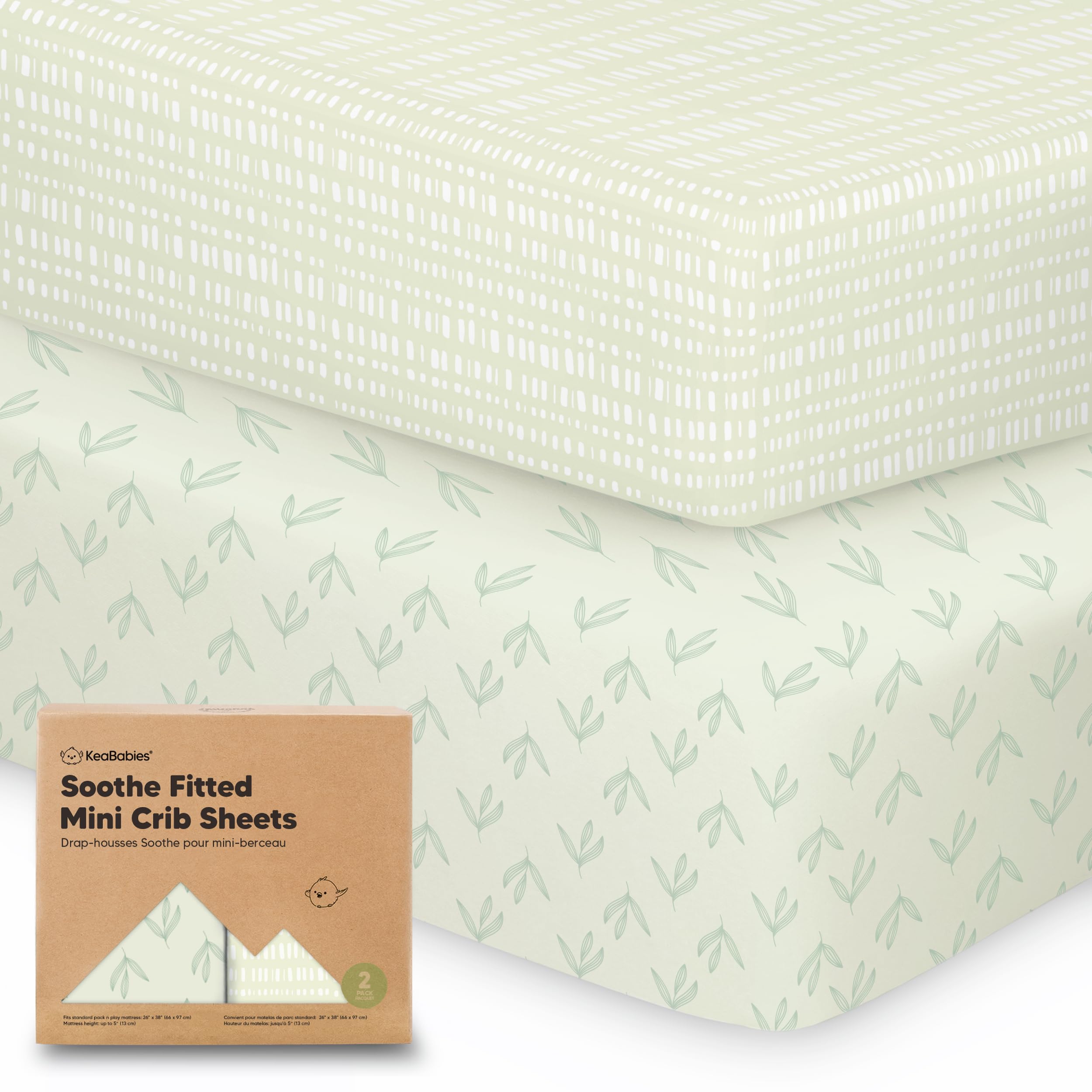 2-Pack Mini Crib Sheets Fitted - 38x26 Pack N Play Sheets for Pack and Play Mattress, Organic Cotton, Soft & Breathable Playard Bedding, Neutral Mini