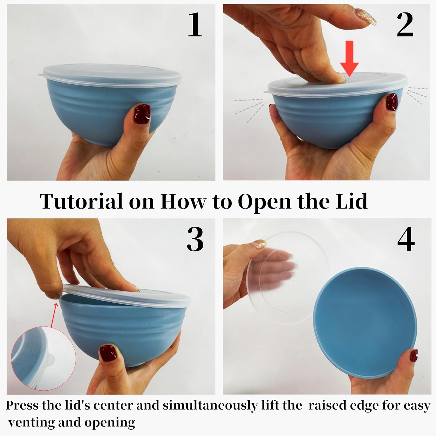 5 Pack Unbreakable Wheat Straw Bowls with Lid, 26 OZ Cereal Bowls for Kitchen, Dishwasher Safe Soup and Salad Bowls, Reusable microwave bowl for Ice Cream,Snack and Fruits - Image 5