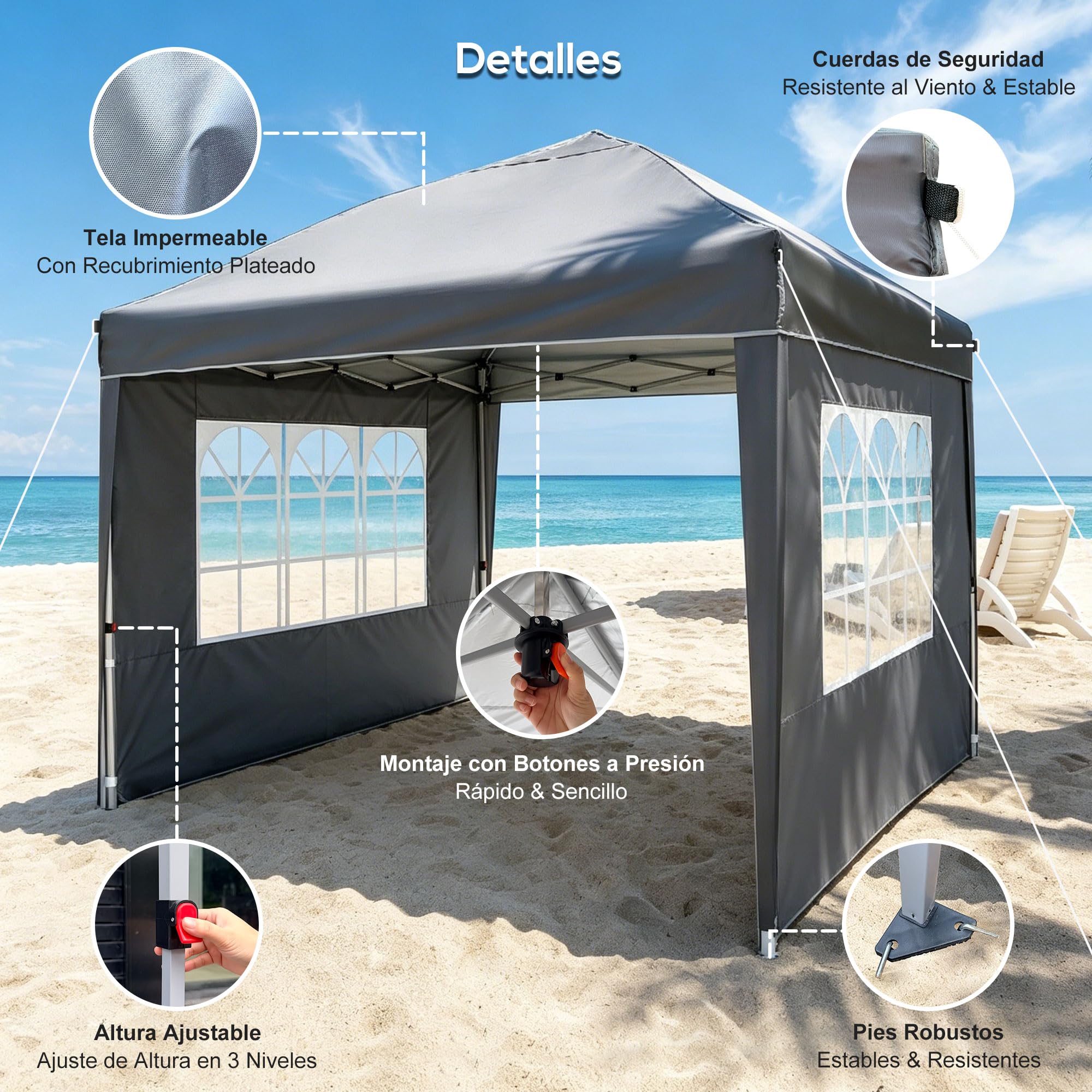 3x3 Plegable Gazebo, Carpas para Exteriores con 4 Paredes Laterales, Carpas Camping, Impermeable & Altura Ajustable – Ideal como Tienda de Fiesta, Camping