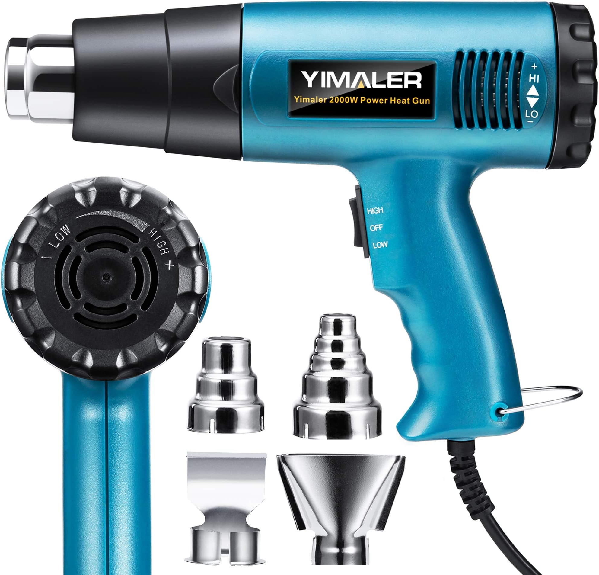 2000W Heat Gun, 8 Seconds Fast Heating 122-1202℉ Hot Air Gun with 4 Nozzles, Variable High-Temperature and Dual Fan Speed Settings, Overload Protection for Heat Shrink Tubing Crafts PVC Strip