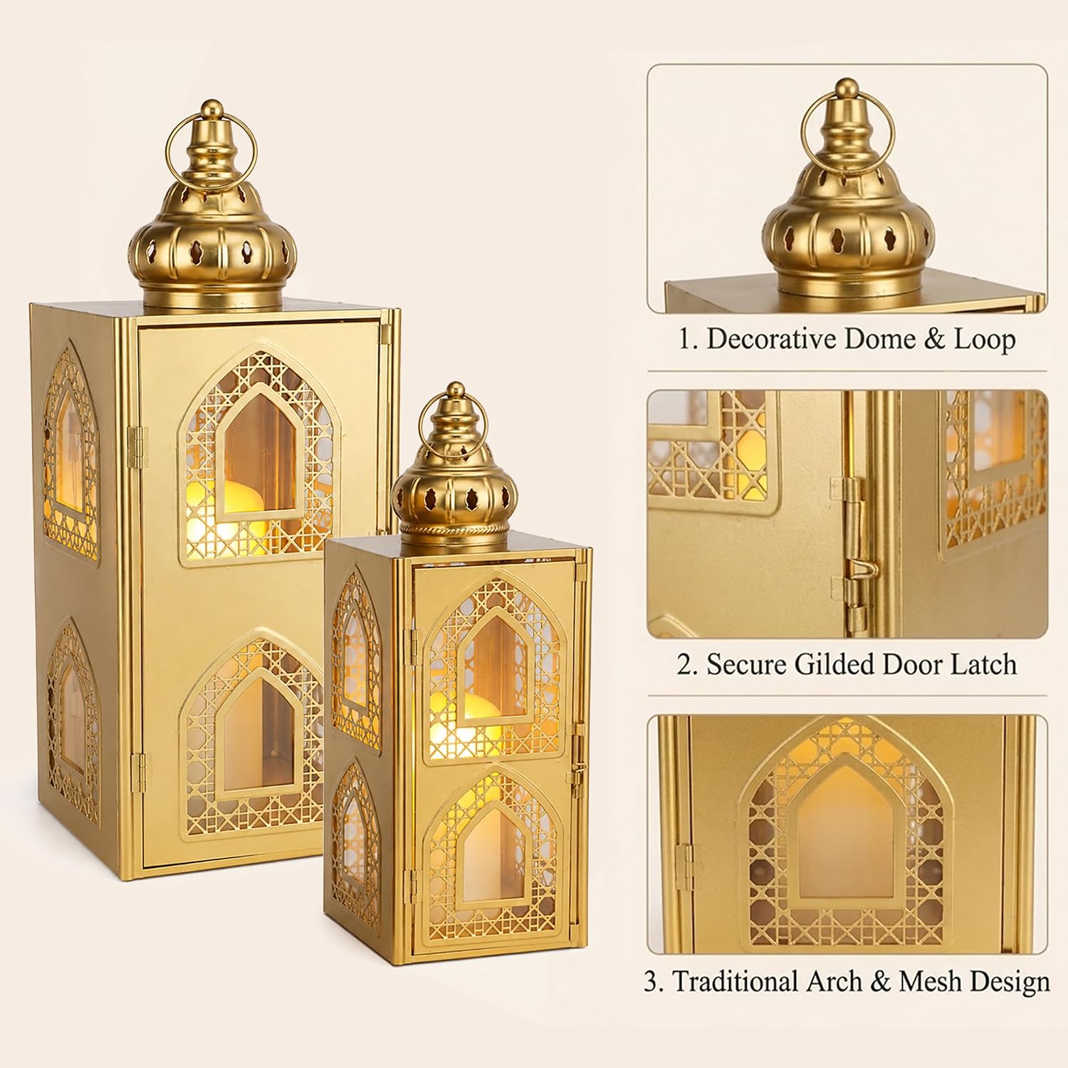 TRIROCKS 2 Pcs Gold Moroccan Lanterns, Decorative Candle Lanterns