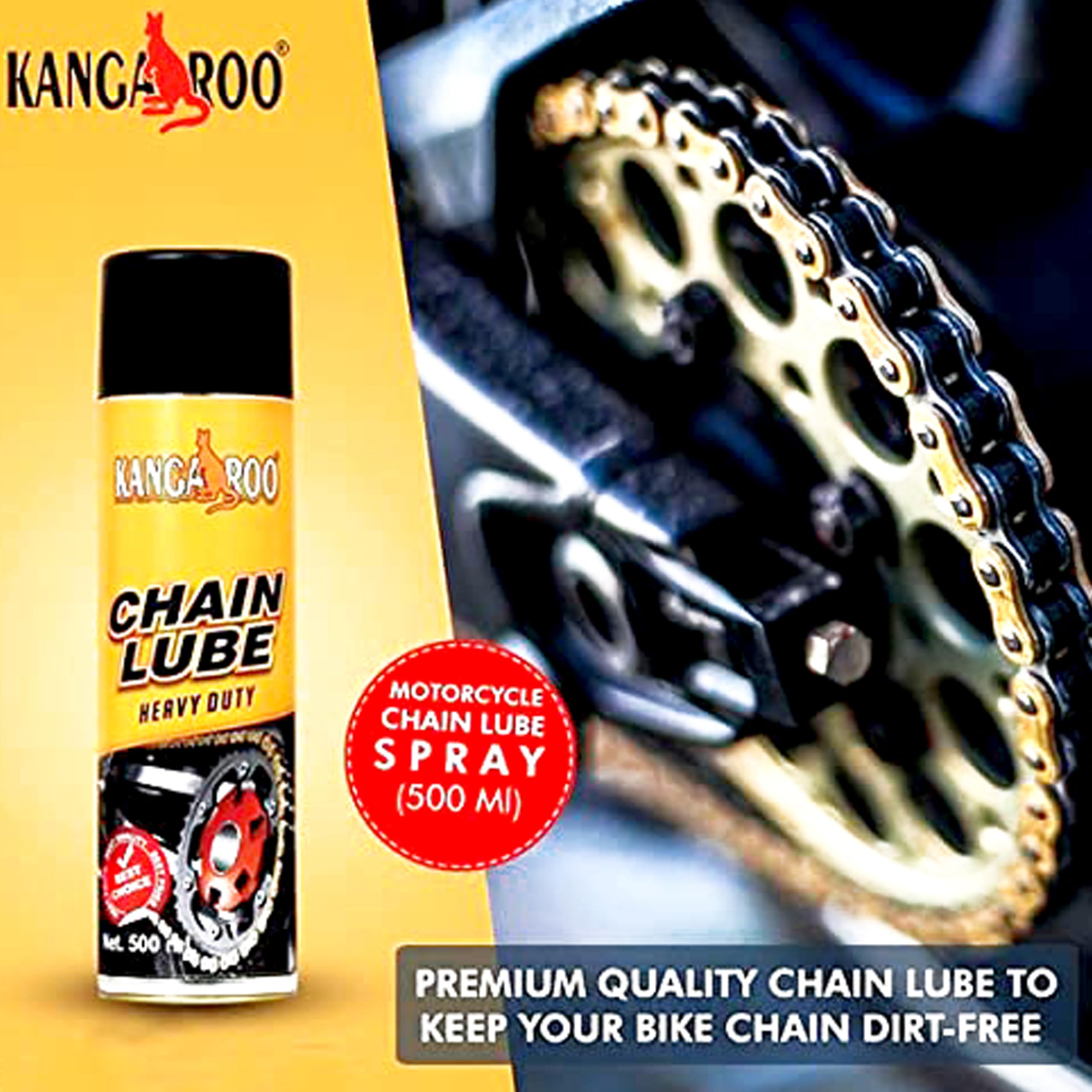Kangaroo Chain Lube Grease Spray for Bike | 500ml + 500ml Pack | Premium Synthetic Motorcycle Chain Lubricant | Anti-Fling Formula with Rust Protection | For All Chain Types 1