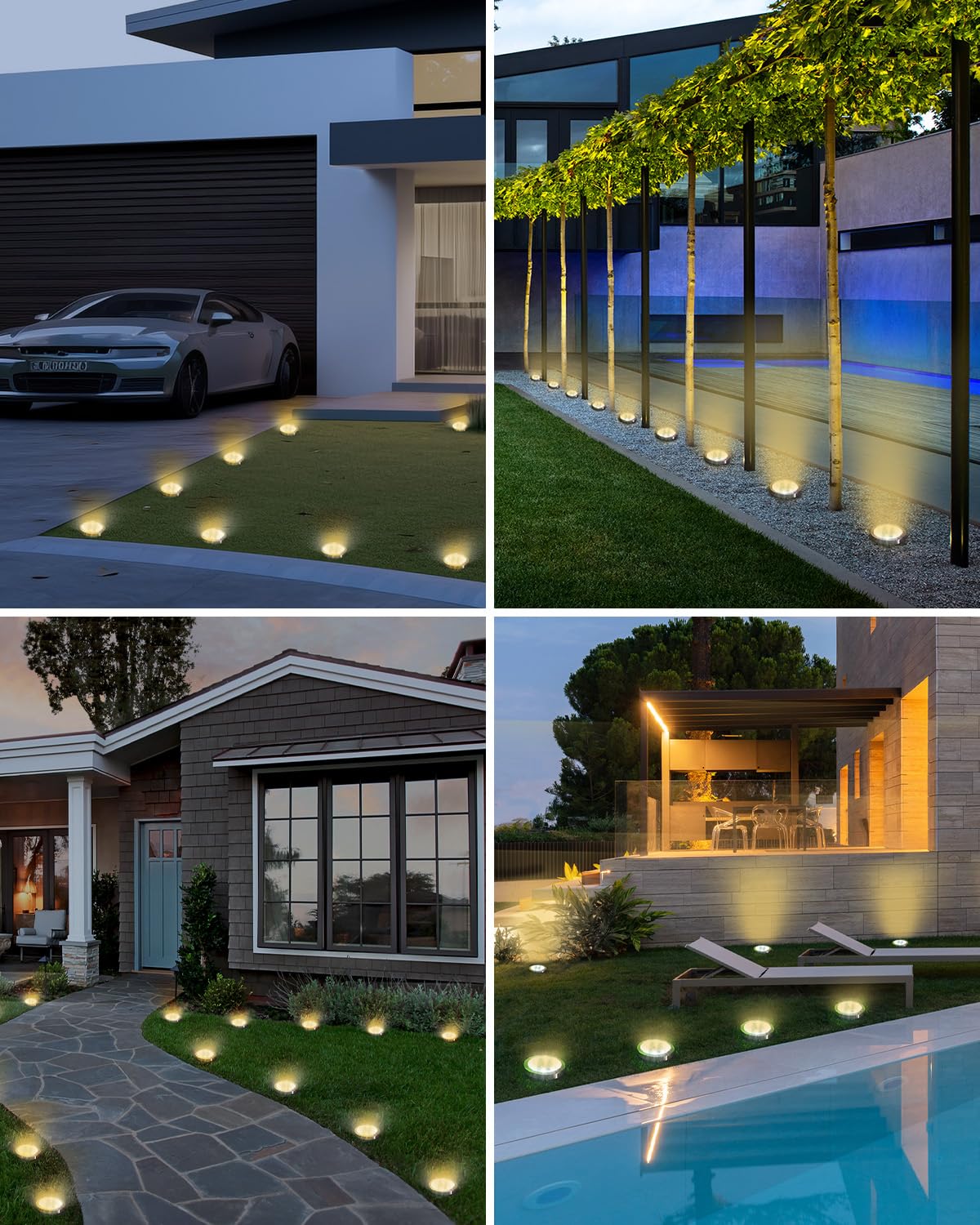 btfarm 8 Paquetes Luces Solares LED Exterior Jardin Suelo, 8 LED Luz Solar Exterior Jardin, IP65 Impermeable Lamparas Solares Suelo Camino, Césped, Patio, Terraza (Blanco Cálido)