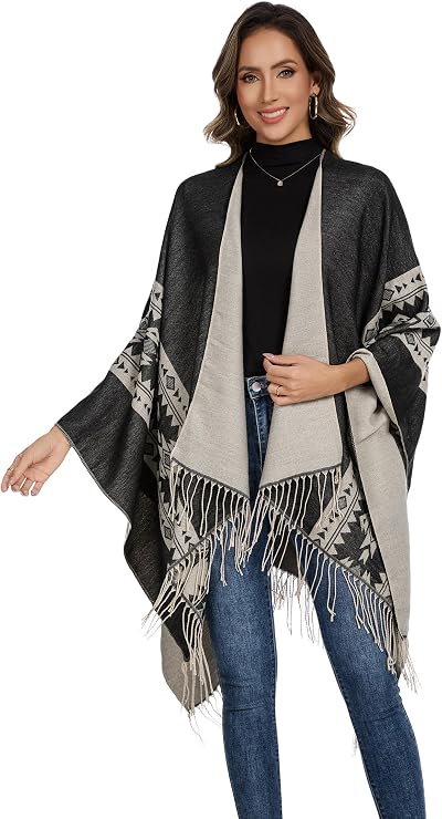 Shawl Wraps for Women, Knitted Cape Open Front Poncho Scarf Blanket Cardigan Coat for Spring, Autumn and Winter