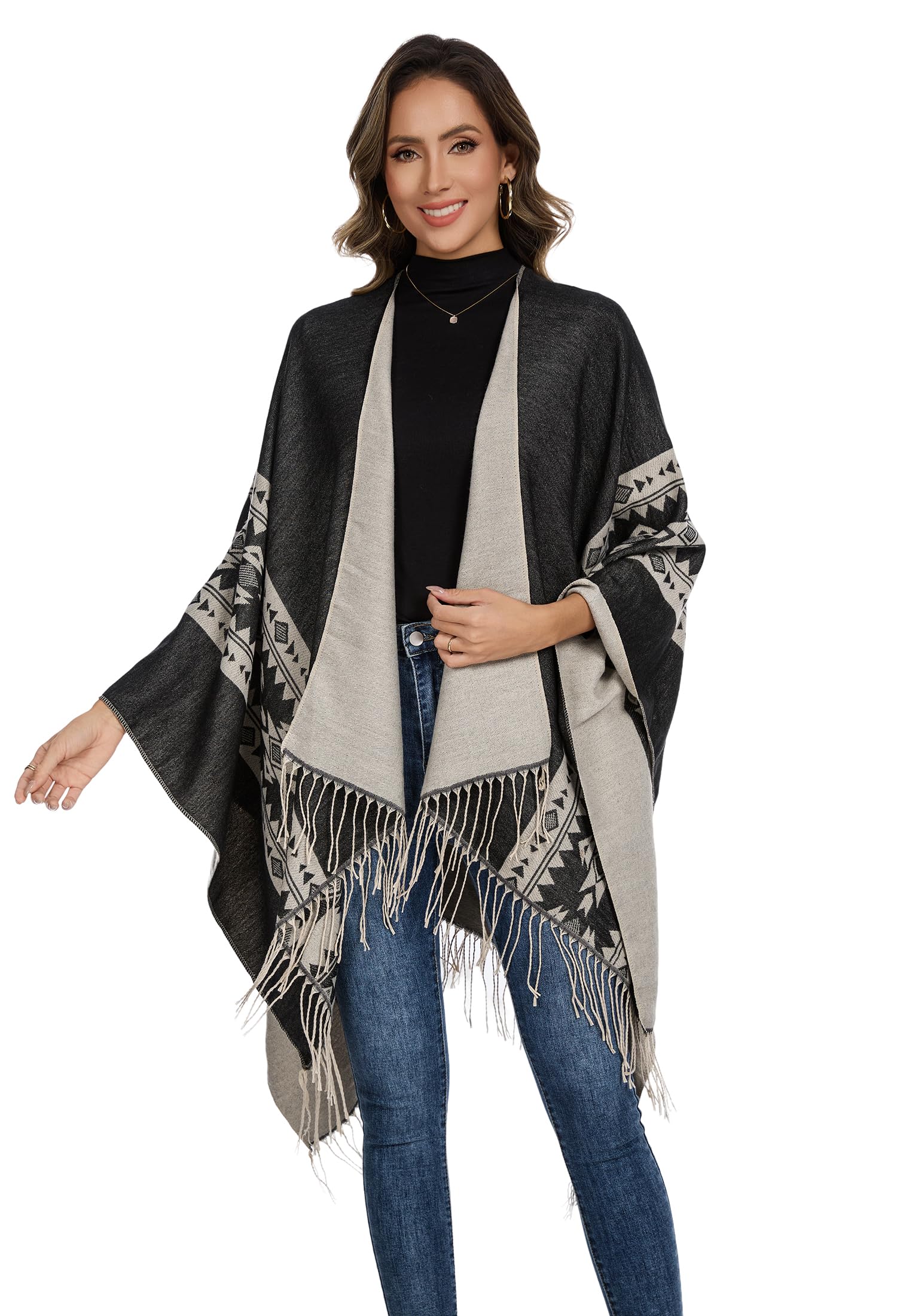 colornival Elegante Mantella da Donna con Fronte Aperto Poncho Morbido, Adatto per Primavera, Autunno e Inverno