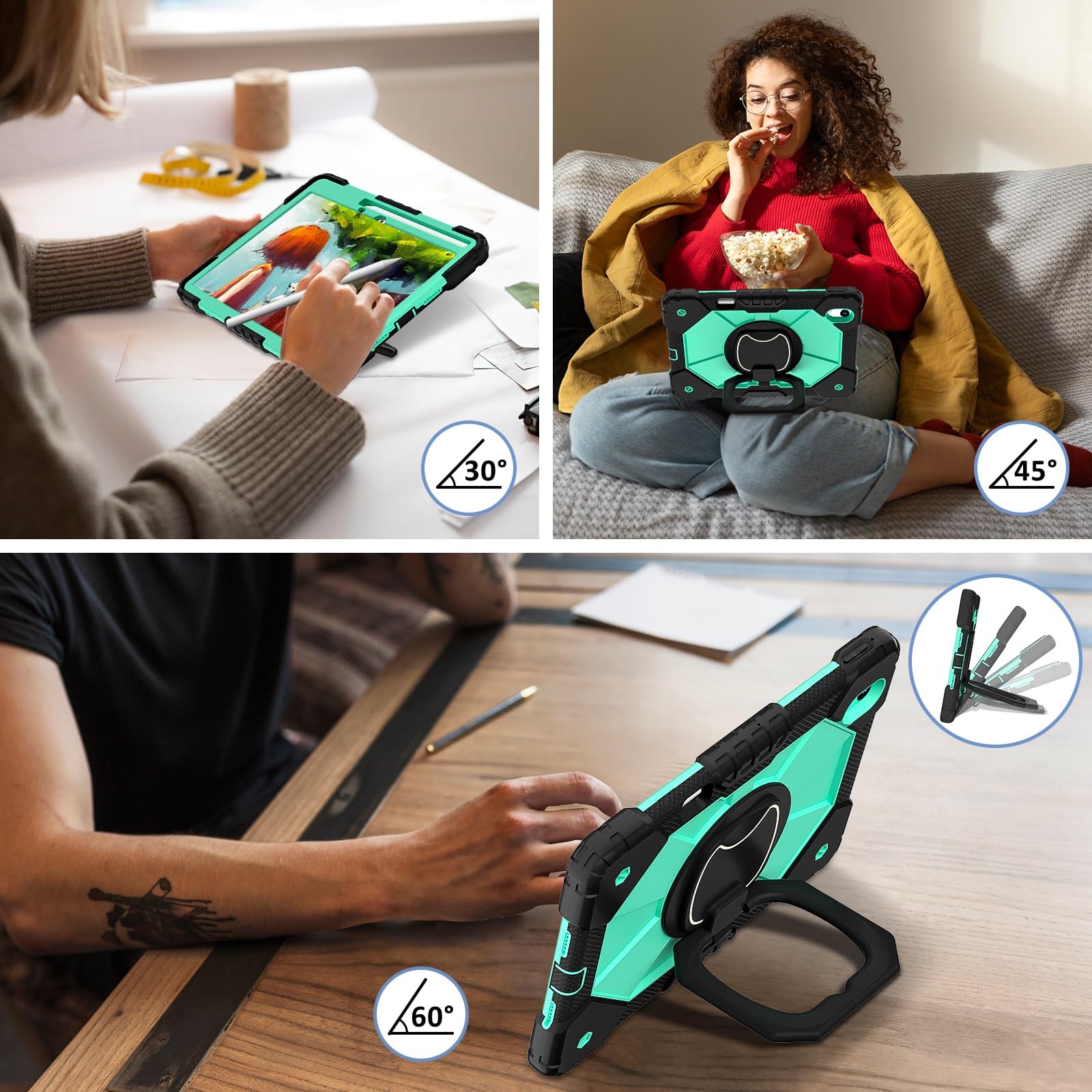 Etui na tablet Etui kompatybilne z Huawei Matepad Air/MatePad 11.5 2023 Wydane solidne, odporne na wstrząsy etui, ochronne W 360 obrotowa podpórka + pasek rękę + ramię(Black+Green)