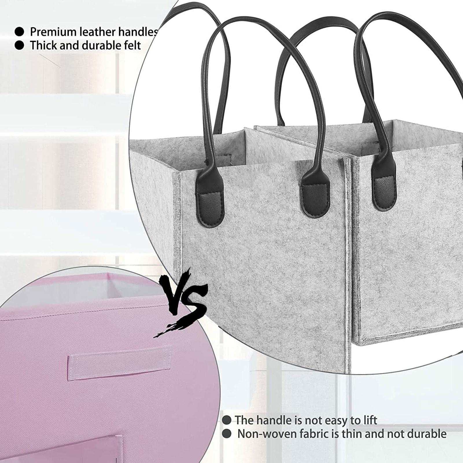 Cestino Per Scale A Forma Di L In Feltro Grigio | Organizzatore Con Maniglie, Pieghevole | Per Scale, Angoli, Casa - Foto 14