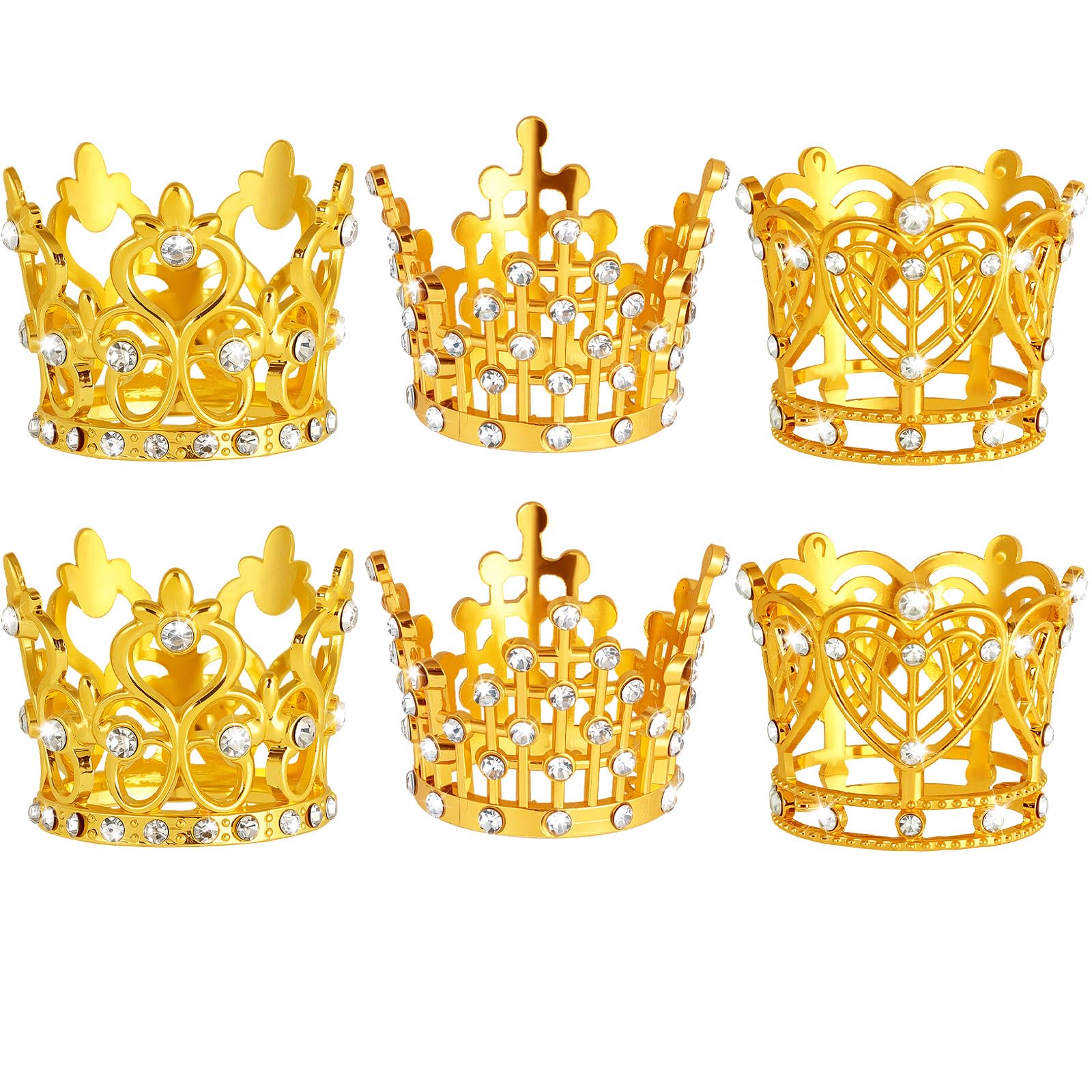 BLMHTWO 6Pcs Crown Cake Topper, Gold Silver Small Crown Queen Mini Crown Princess Headpiece Mini Tiara Cake Decoration for Women Girl Bridal Wedding Royal Themed Decor Birthday Party