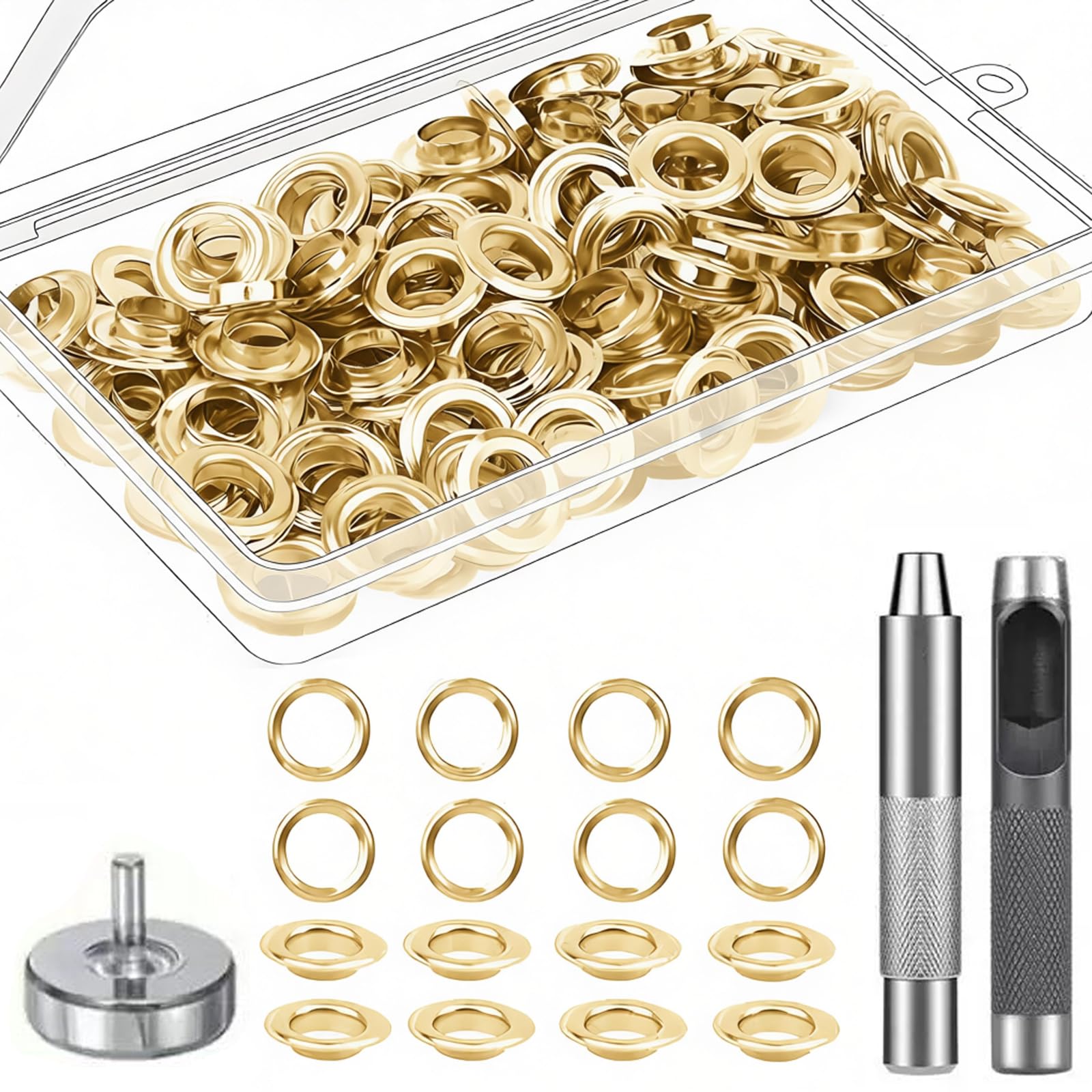 Photo 1 of Darteno 1/4 Inch Grommet Tool Kit - 100 Sets, Gold