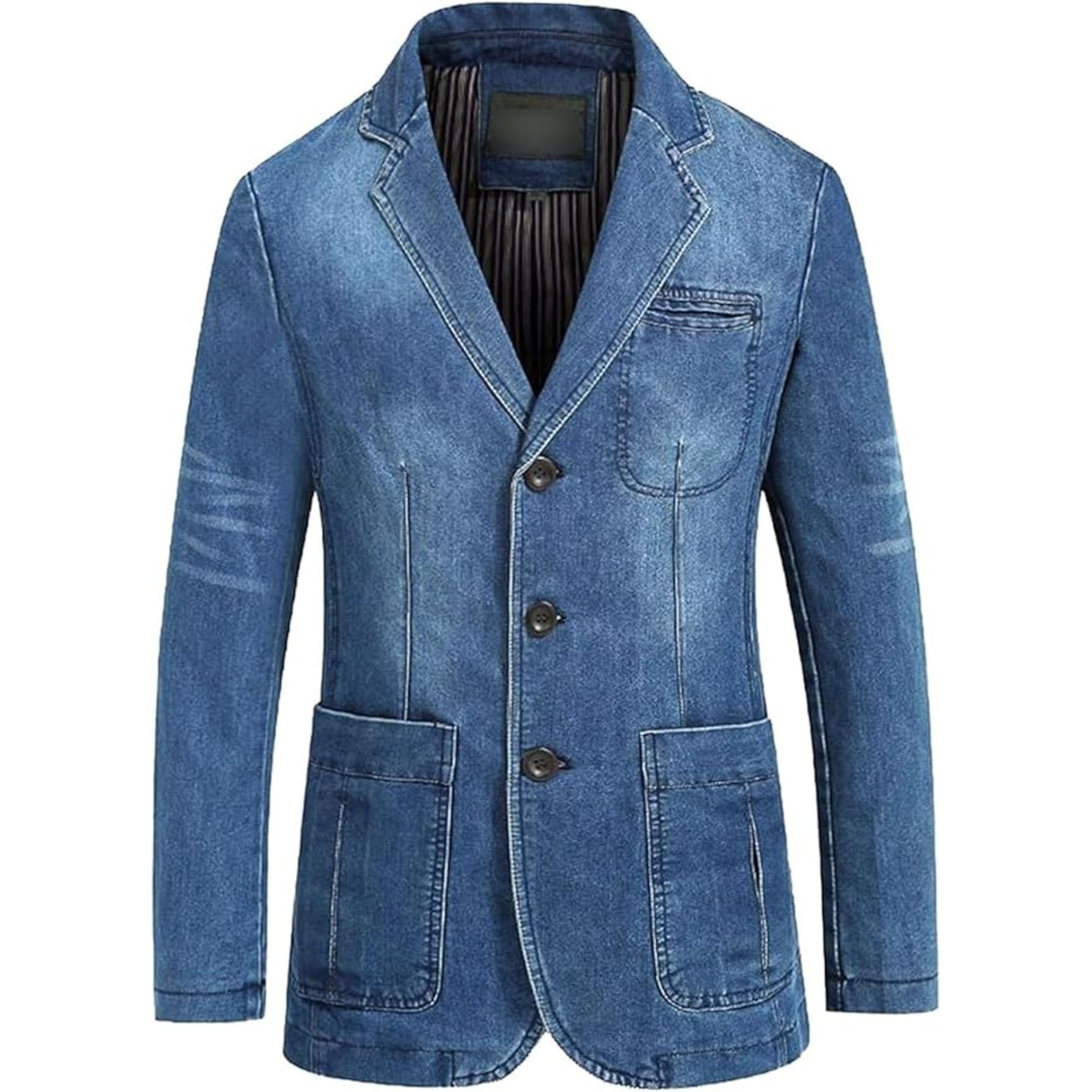 Mens Three Button Denim Suit Jacket Slim Fit Autumn Blazer Sport Coat Lapel Vintage Jean Suits Jackets