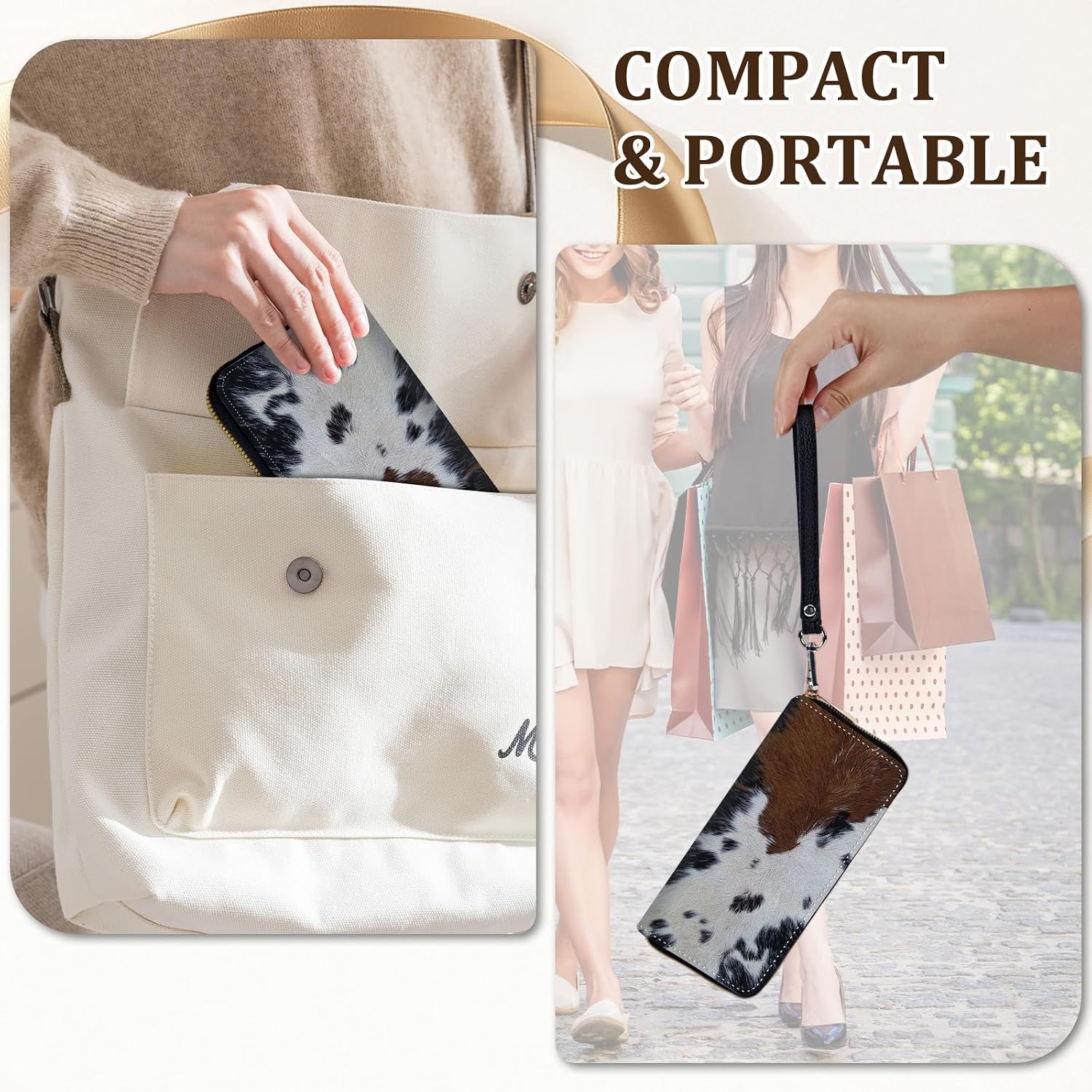 Women's Large PU Leather RFID Phone Wallet Wristlet Western Cowhide