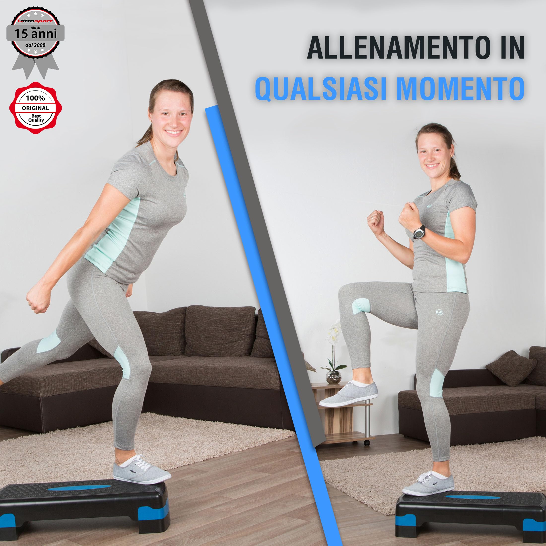 Stepboard Ultrasport Multifunzione - Piattaforma Fitness Regolabile 10-15 Cm, Antiscivolo, Nero/Blu - Foto 14
