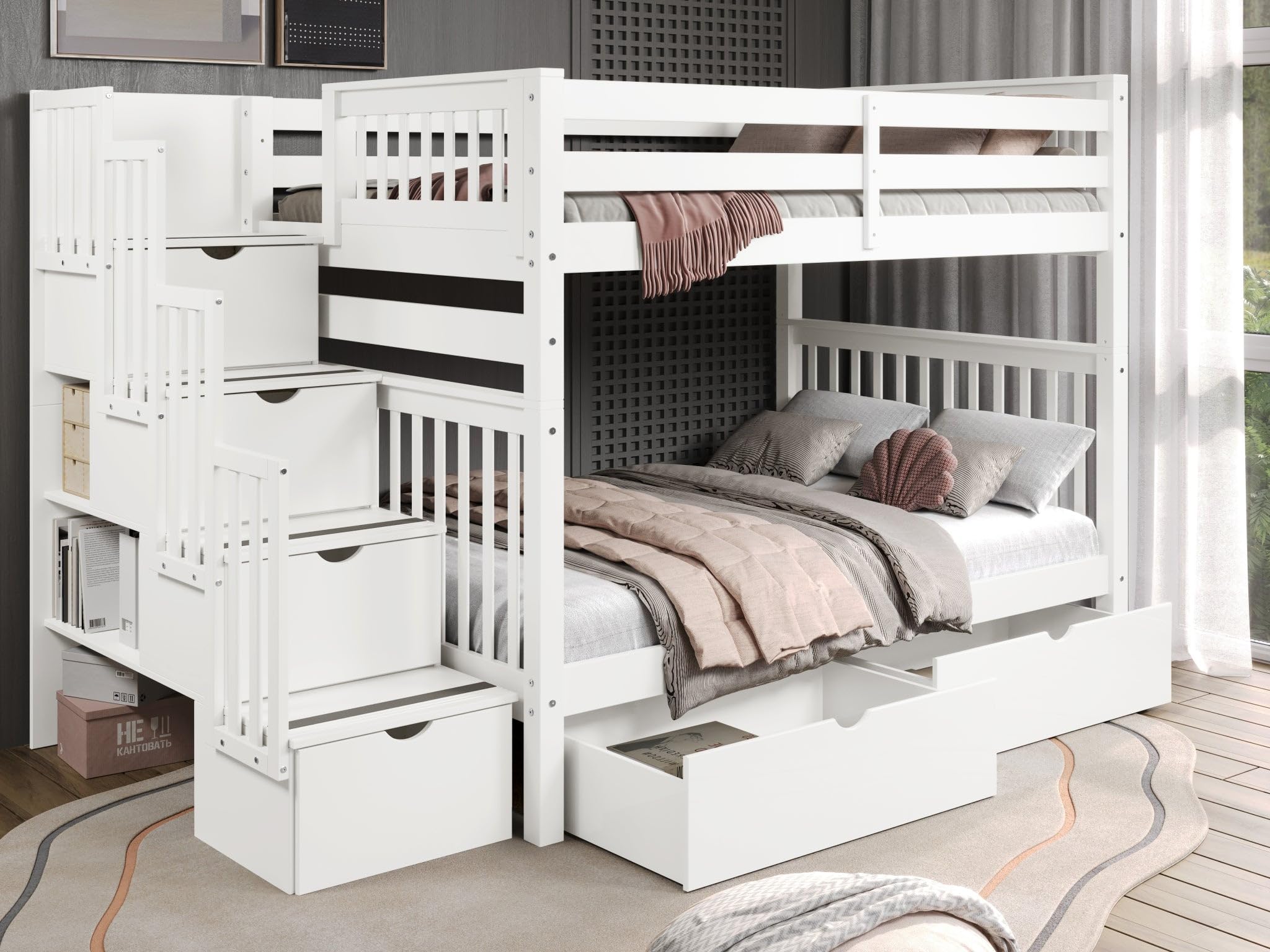 Stairway Full Over Full Beds Bunk With Drawers Stairs On The Front