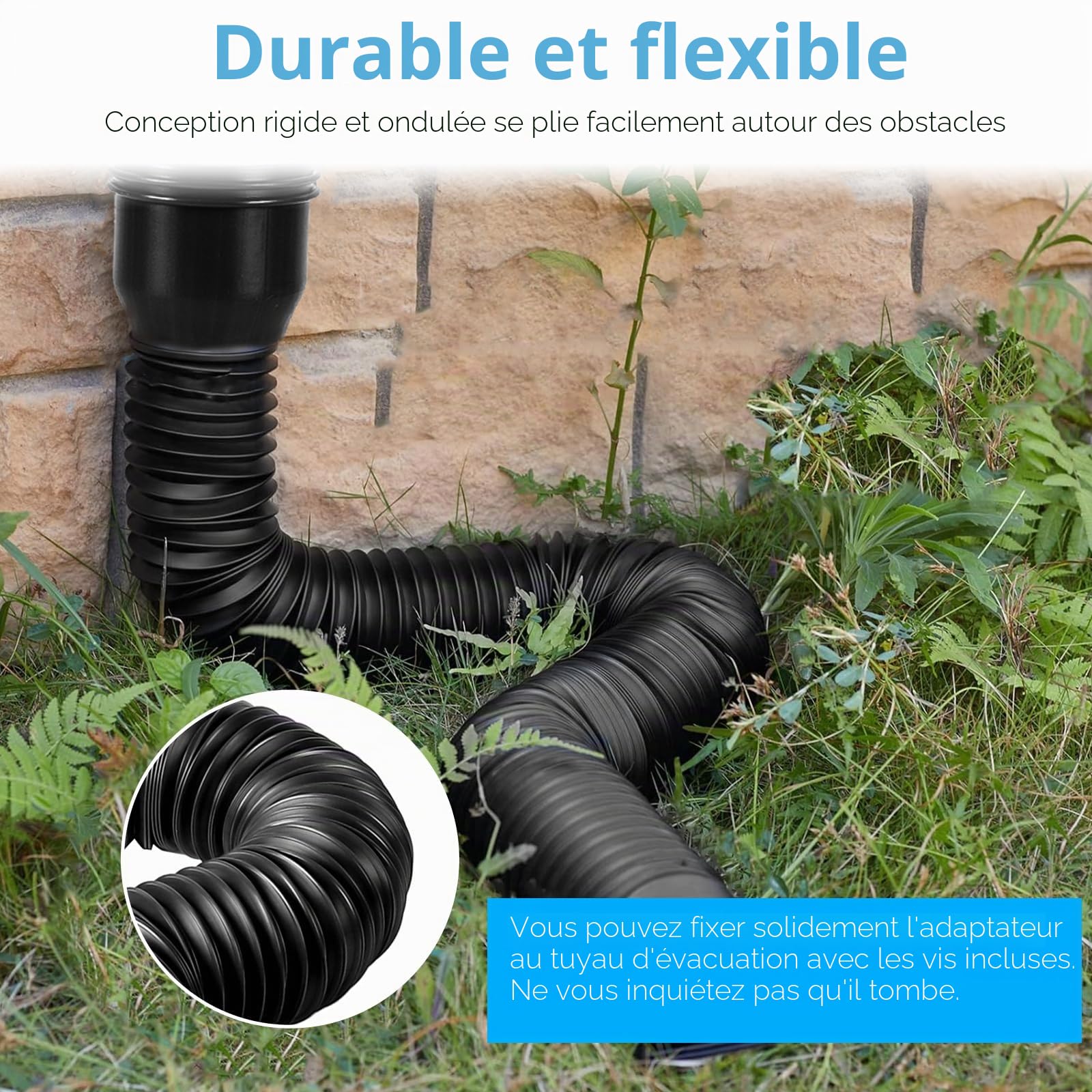 Bocguy Rallonge Gouttière Flexible, Kit d'extension de gouttière, Ensemble D'Extension Ronde Pour Descente De 80/100 mm, Kit D'Extension De Tuyau De Pluie, Extension De Descente De 47 à 150 cm