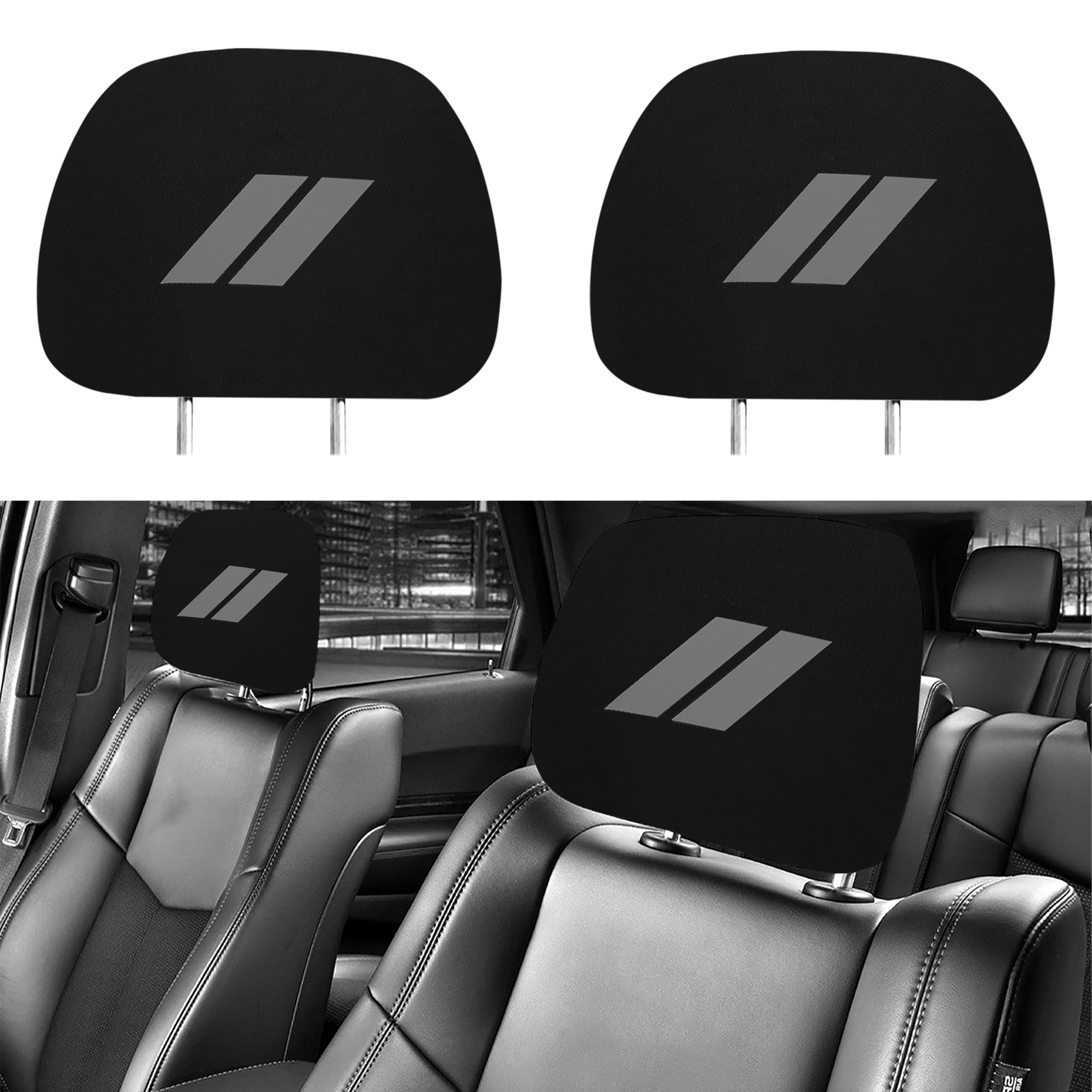 Photo 1 of YOSRTER Headrest Covers for Dodge Charger Challenger Durango Accessories Soft Black Fabric Head Rest Cover Universal Fit to All Car/Truck Models 2 Pack?Gray Trim?