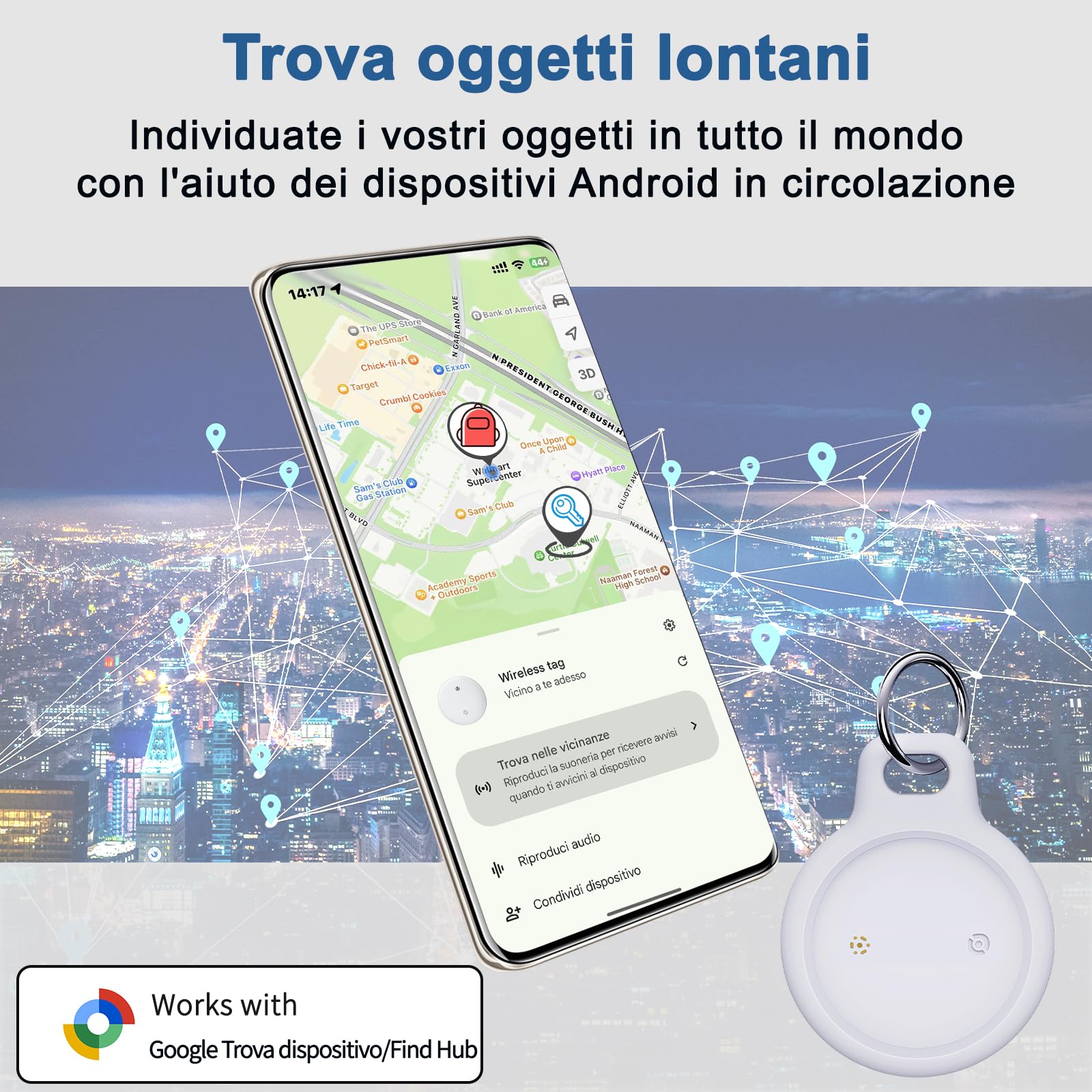 WAFTING Tracker Tag per Android (SOLO Android), Localizzatore per chiavi Compatibile con Google Find My Device, tag di tracciamento per chiavi/valigie/bagagli, 2 Pack