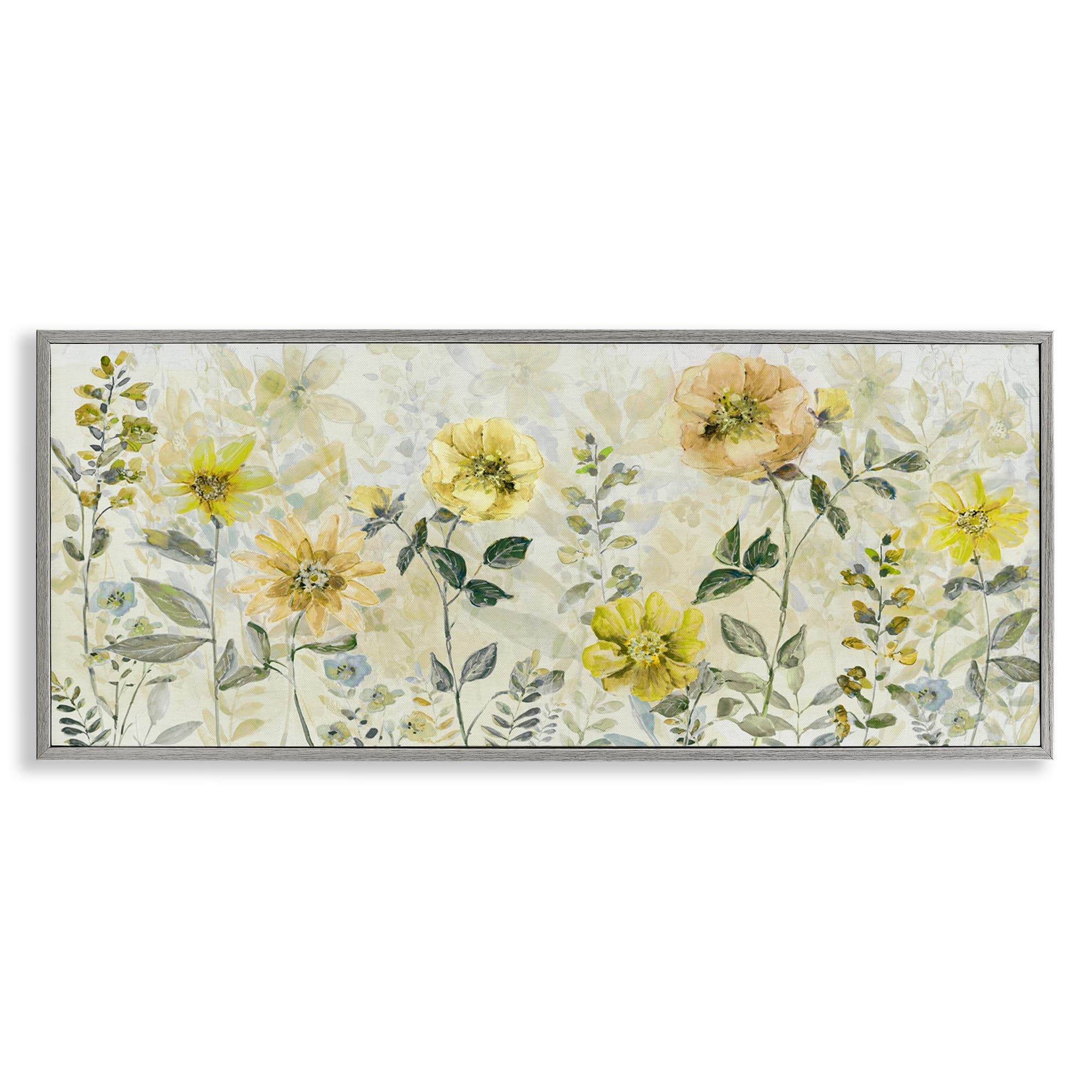Stupell Industries Farmhouse Gray (Textured) Buttercup Garden Floral, 13 X 30 Inch Framed Giclée Print