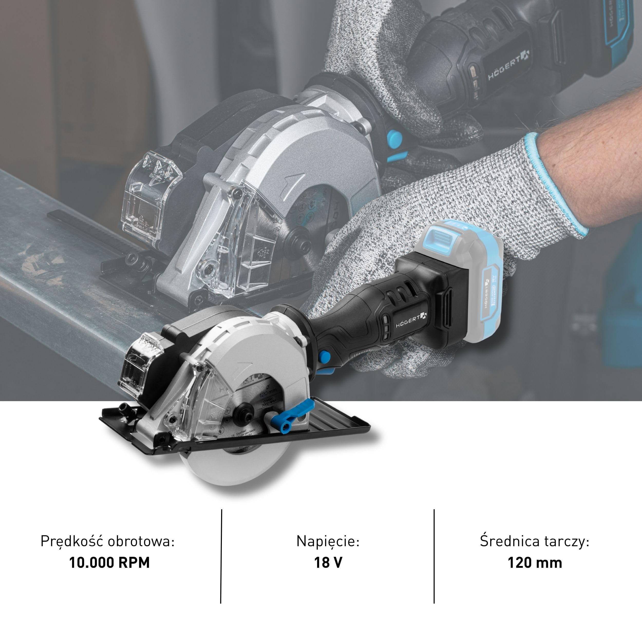 HÖGERT TECHNIK - bezszczotkowa akumulatorowa ręczna piła tarczowa 18 V mini piła tarczowa do metalu 120 mm 41,5 mm głębokość cięcia 4000 obr./min kompaktowa lekka aluminiowa osłona prowadnica
