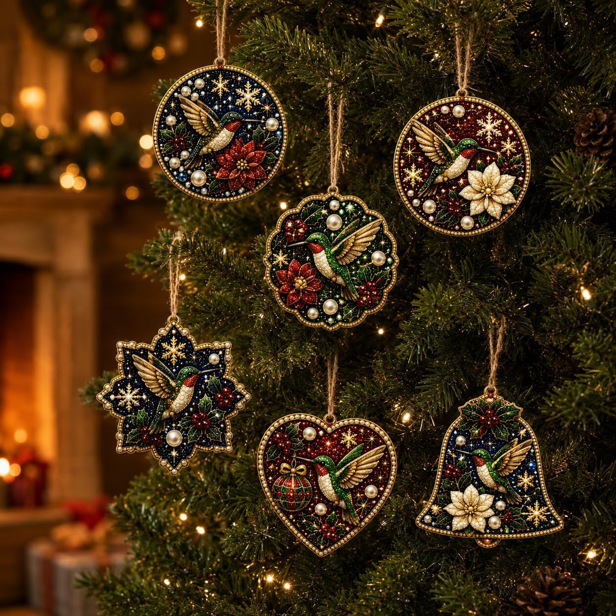 Alloyseed 6PCS Christmas Wooden 3D Pearl Diamond Painting Art Kit (#R)